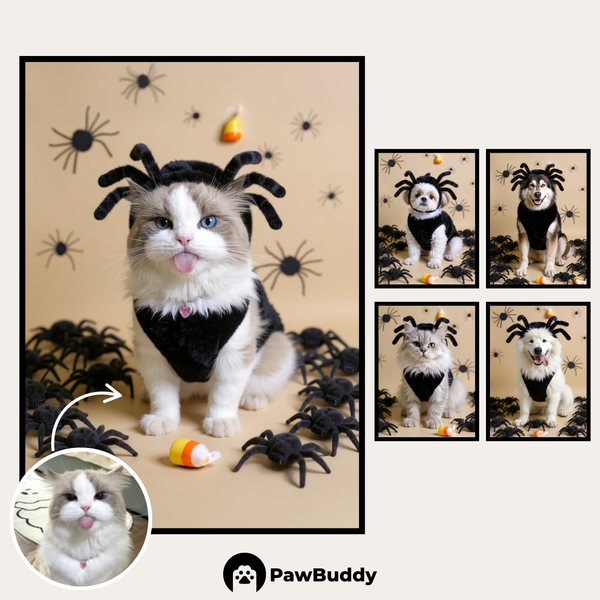 Custom Digital Art Halloween Spider Pet Portrait – Personalized High-Resolution 3:4 Ratio File for Printing, Online Sharing, or Unique Digital Keepsakes