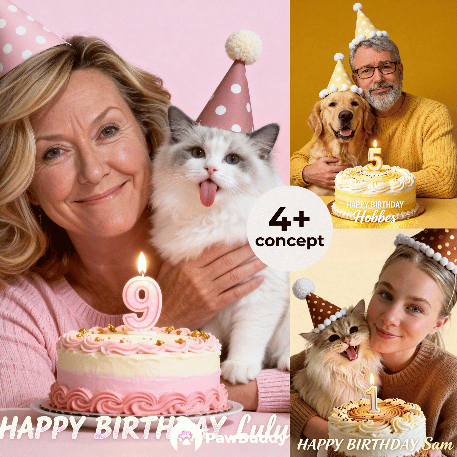 Custom Human & Pet Portrait Birthday Cake Celebration Digital Artwork - Personalized High Resolution Artwork for Pet Lovers, Perfect for Online Sharing or as a Unique Birthday Keepsake