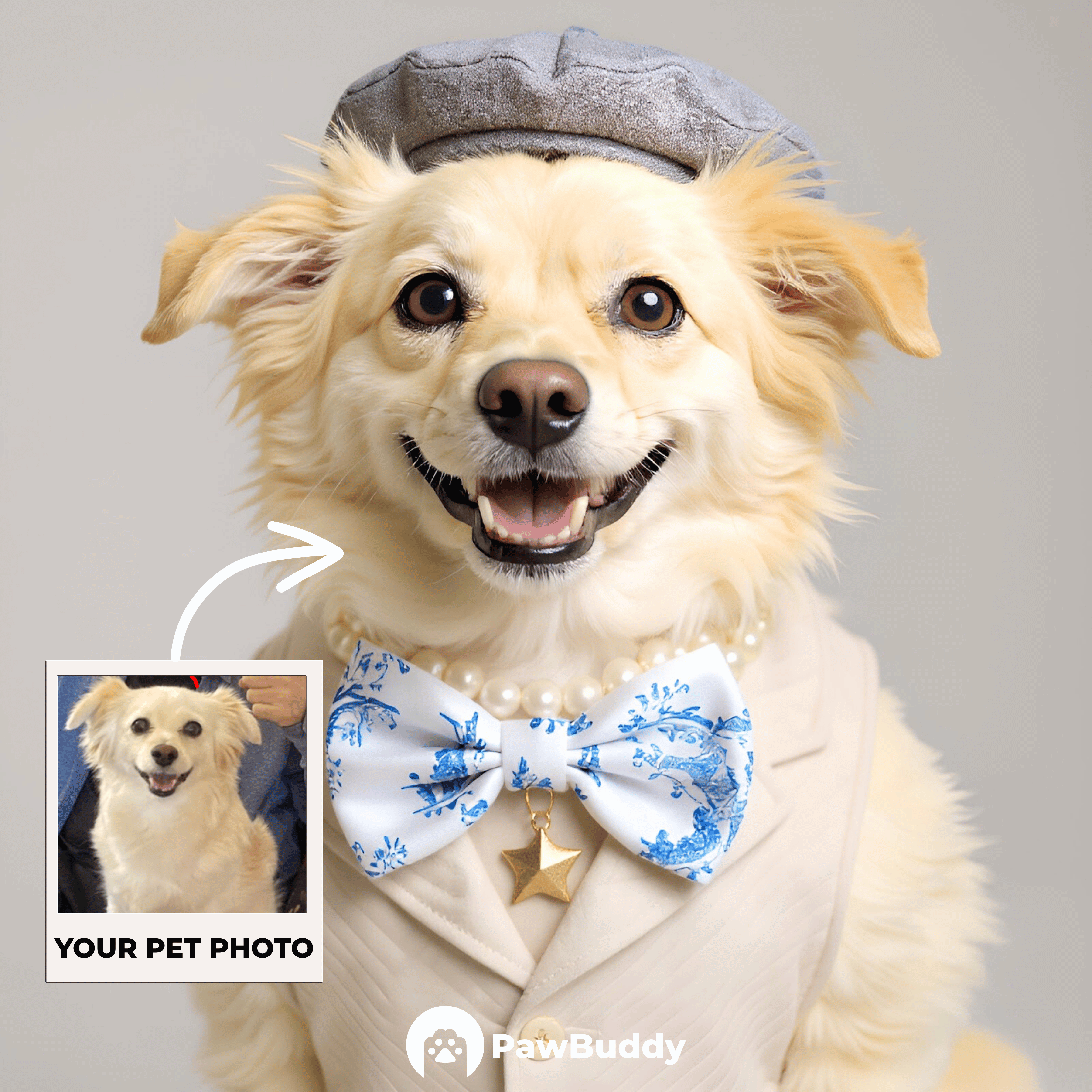 Custom Pet Portrait Parisian Blue Toile Couture Style Digital Artwork – Personalized High-Resolution Artwork for Pet Lovers, Perfect for Online Sharing or as a Unique Elegant Keepsake