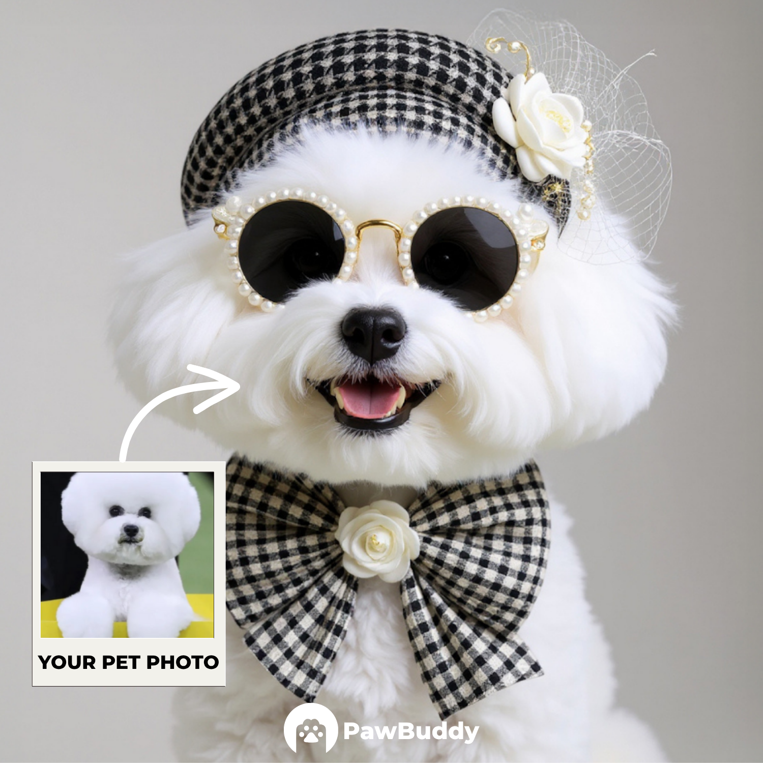Custom Pet Portrait Parisian Camellia Elegance Digital Artwork – Personalized High-Resolution Artwork for Pet Lovers, Perfect for Online Sharing or as a Unique Elegant Keepsake