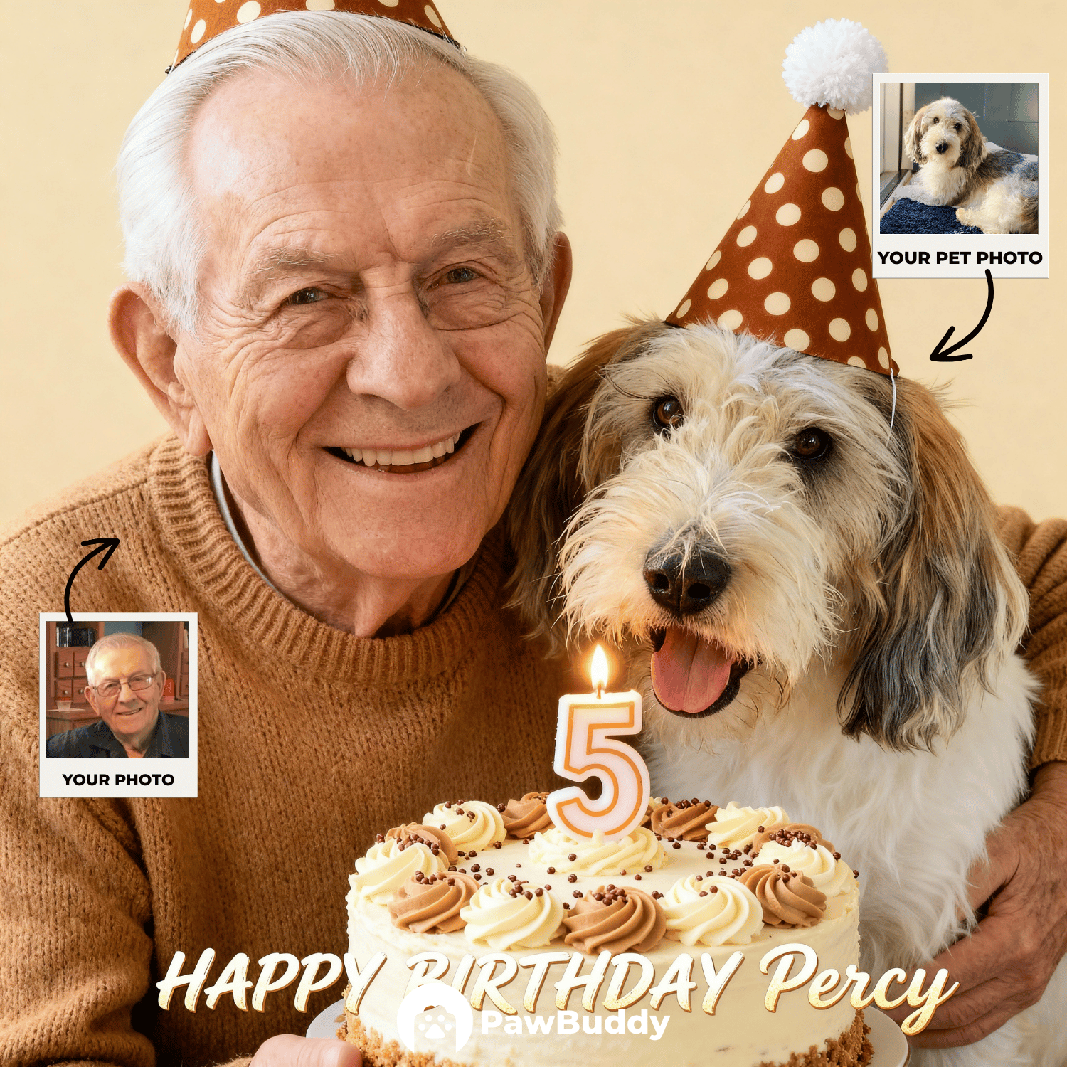 Custom Human & Pet Portrait Birthday Cake Celebration Digital Artwork - Personalized High Resolution Artwork for Pet Lovers, Perfect for Online Sharing or as a Unique Birthday Keepsake