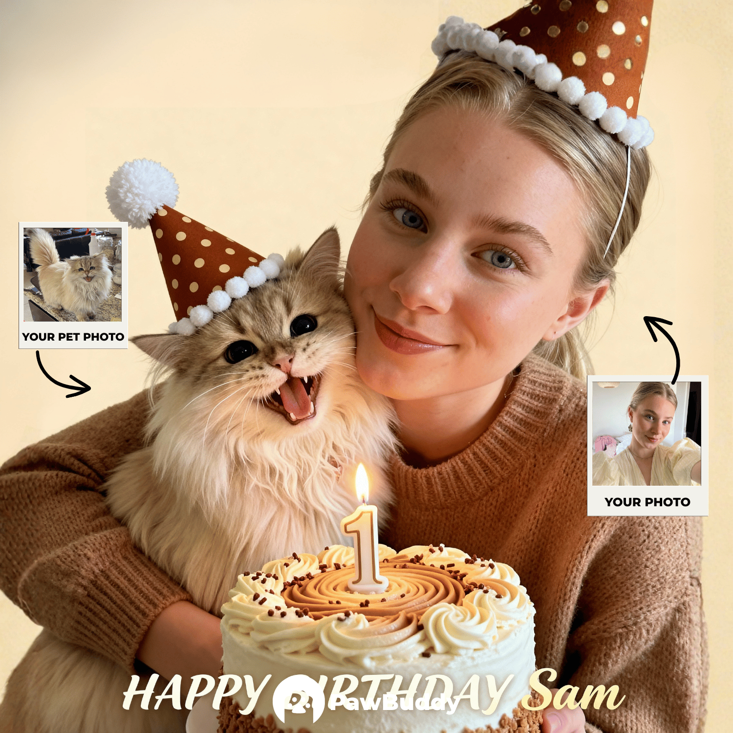 Custom Human & Pet Portrait Birthday Cake Celebration Digital Artwork - Personalized High Resolution Artwork for Pet Lovers, Perfect for Online Sharing or as a Unique Birthday Keepsake