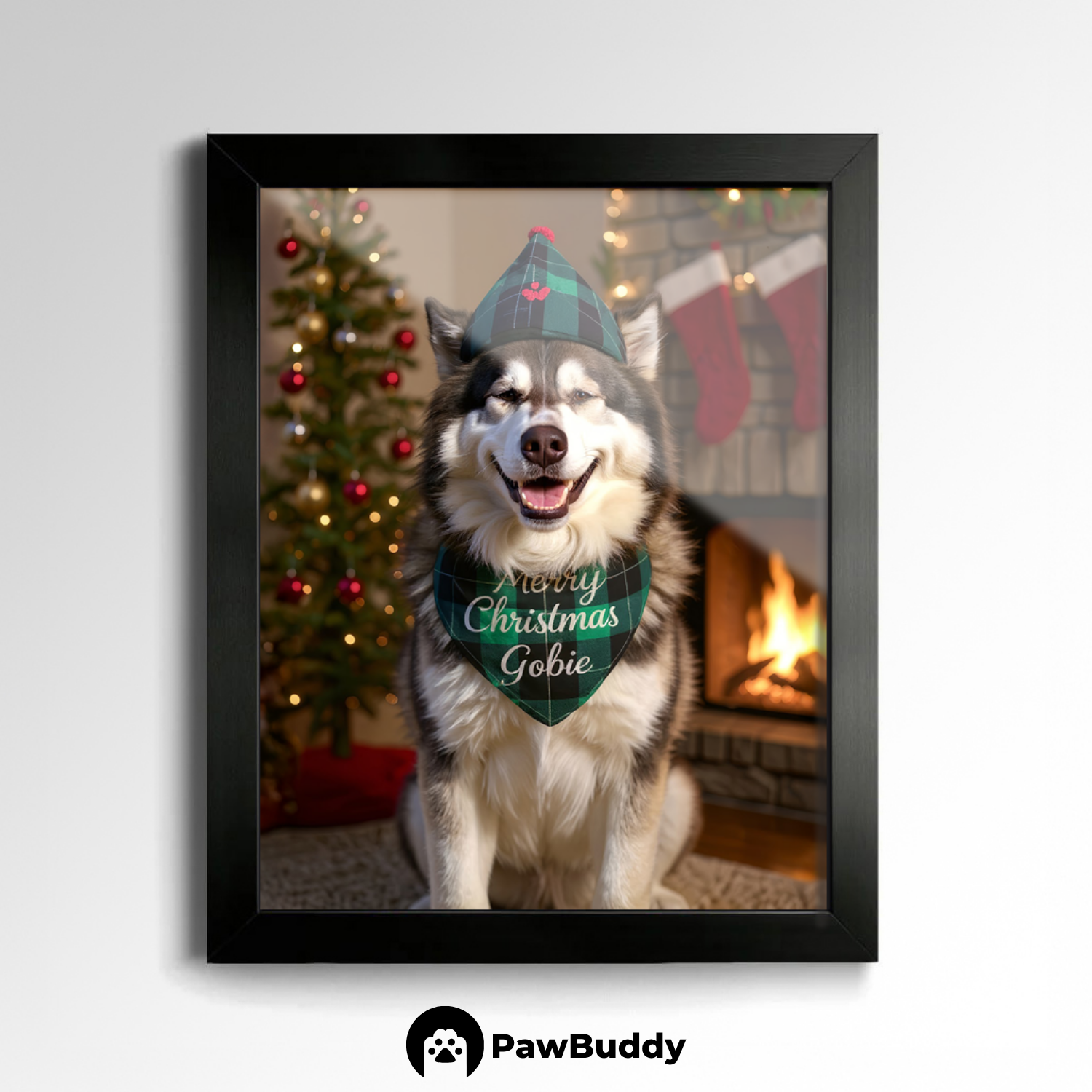 Custom Pet Poster Cozy Fireplace Christmas Portrait – Personalized High-Resolution Matte Print for Wall Art, Home Decor, or Unique Holiday Gifts for Pet Lovers (Frame Not Included)