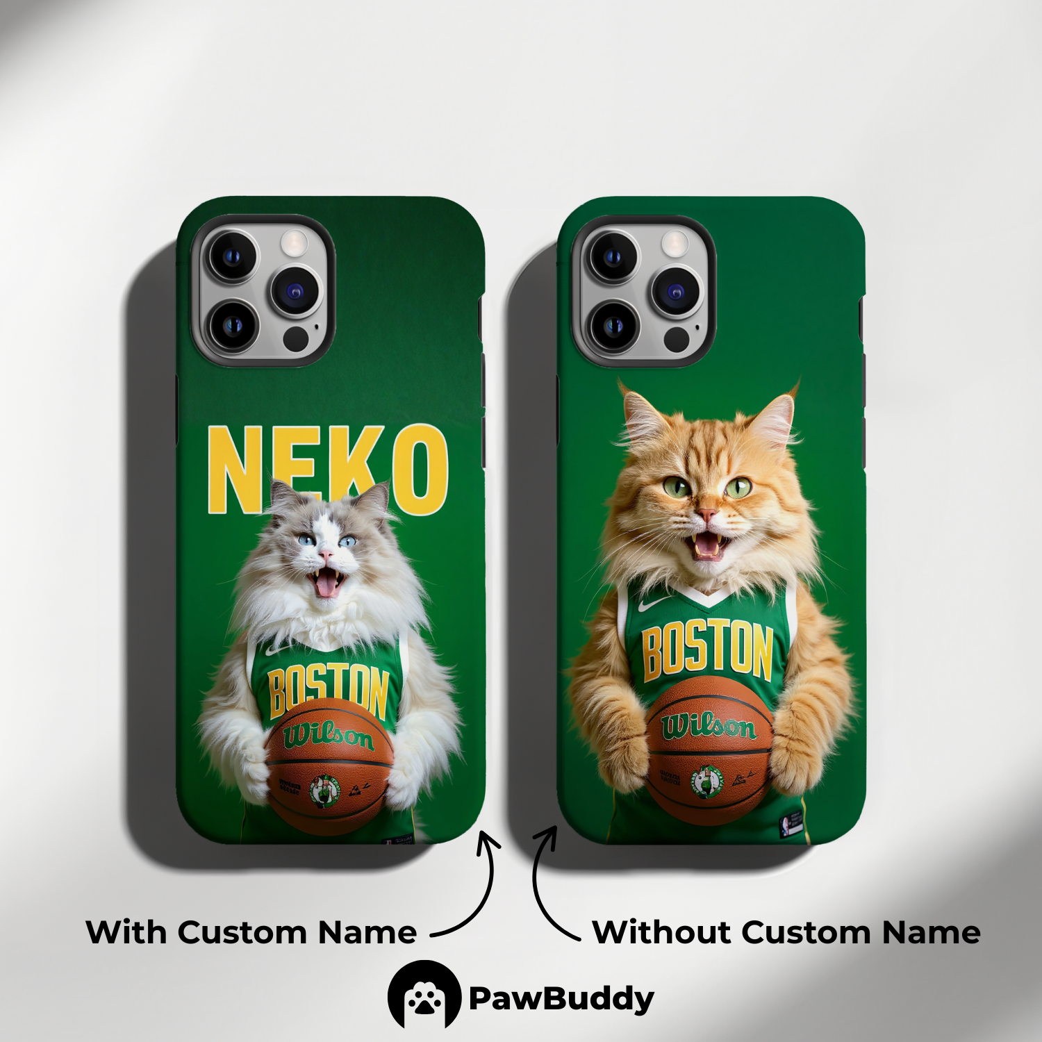 Custom Pet Phone Case for iPhone 11–17, Personalized Emerald Court Spirit Basketball Portrait Design, Dual-Layer Shockproof PC+TPU Protective Cover with Glossy Wraparound Printing, Unique Gift for Pet Lovers