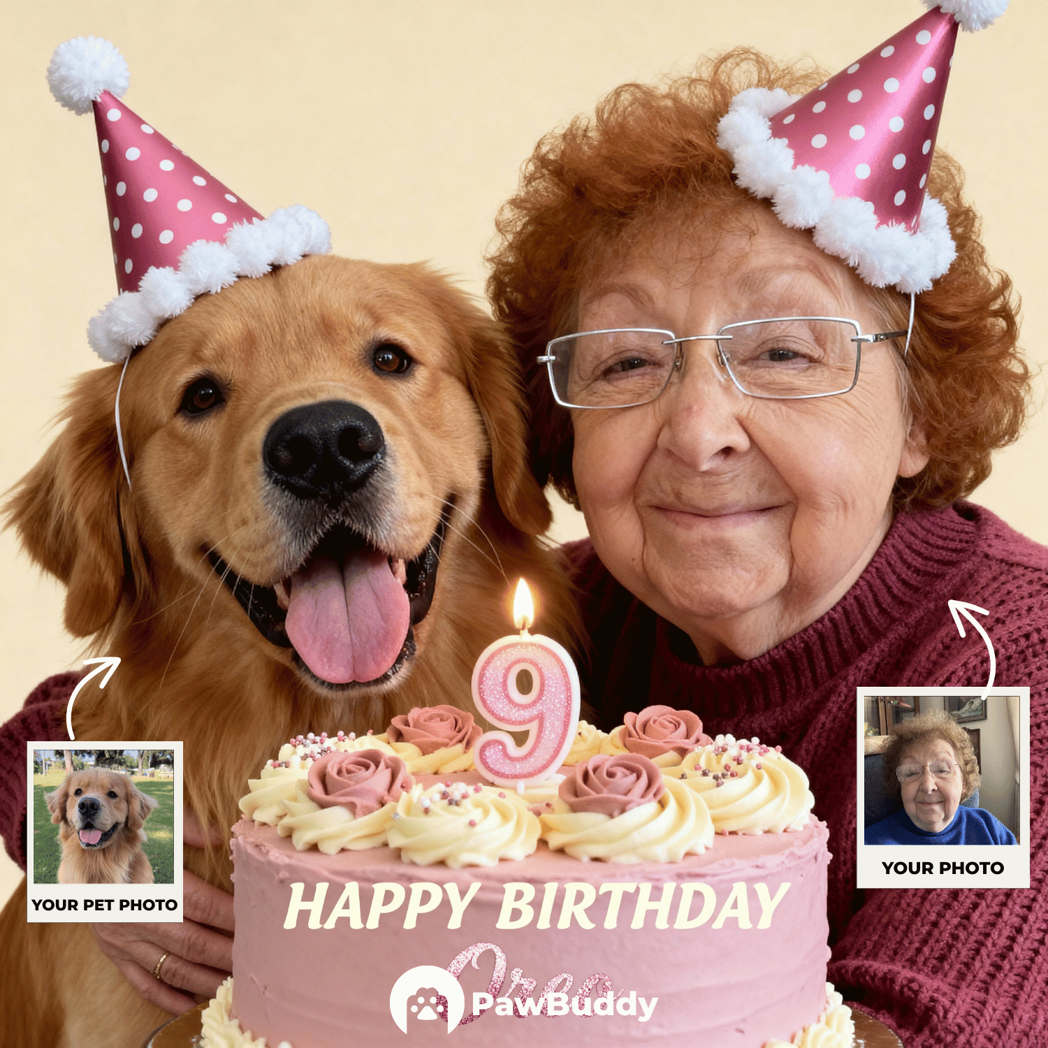 Custom Human & Pet Portrait Birthday Cake Celebration Digital Artwork - Personalized High Resolution Artwork for Pet Lovers, Perfect for Online Sharing or as a Unique Birthday Keepsake