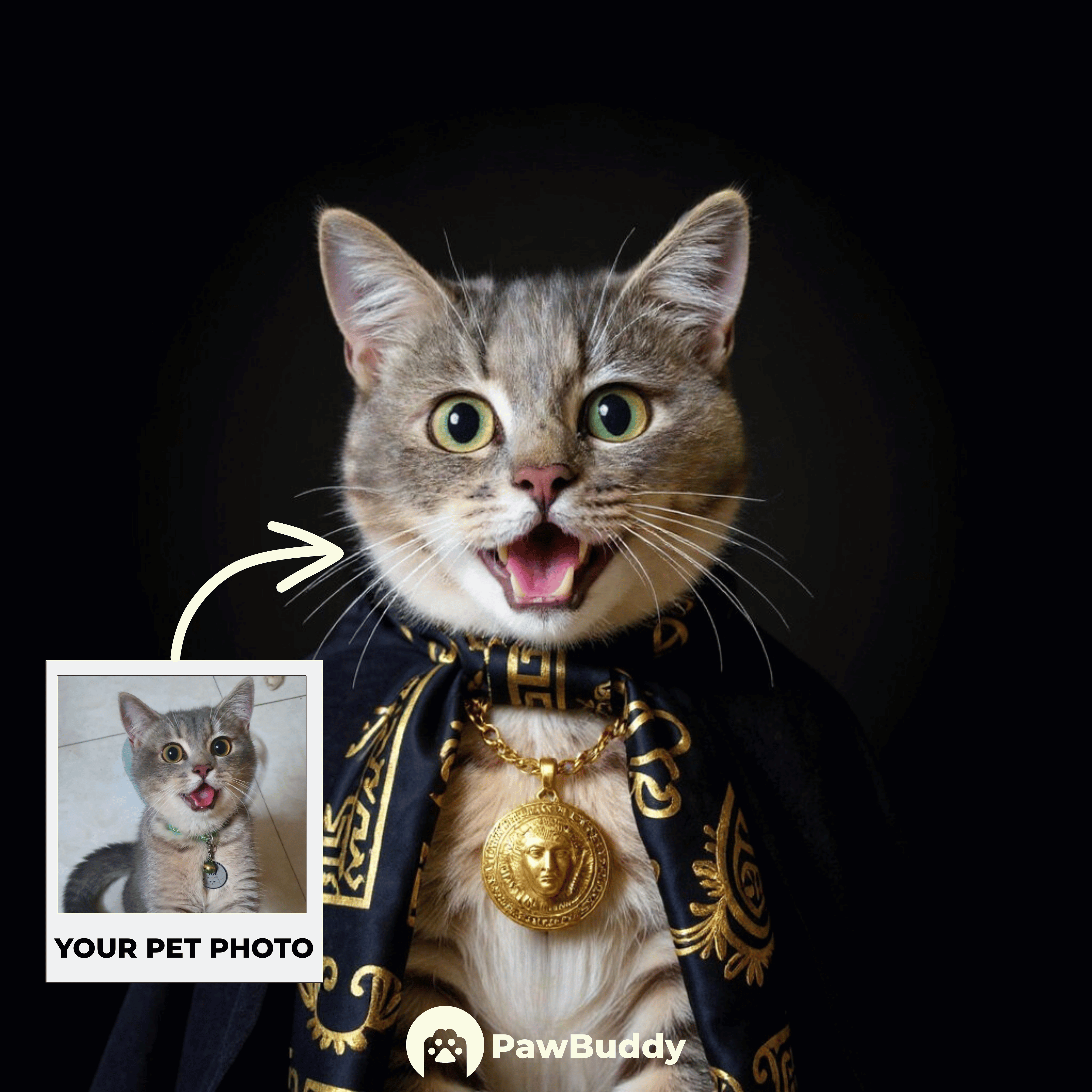 Custom Pet Portrait Baroque Gold Couture Style Digital Artwork – Personalized High-Resolution Artwork for Pet Lovers, Perfect for Online Sharing or as a Unique Luxury Keepsake