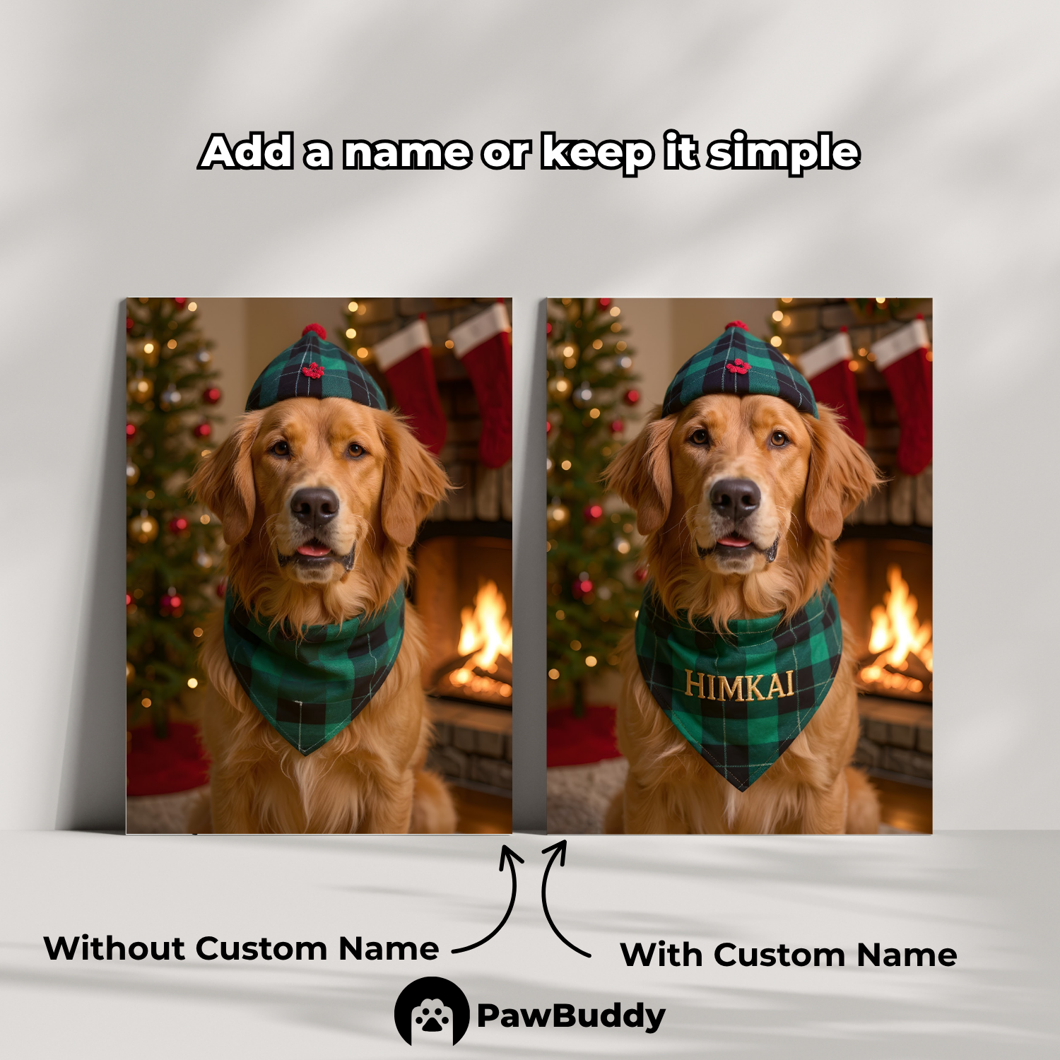 Custom Pet Poster Cozy Fireplace Christmas Portrait – Personalized High-Resolution Matte Print for Wall Art, Home Decor, or Unique Holiday Gifts for Pet Lovers (Frame Not Included)