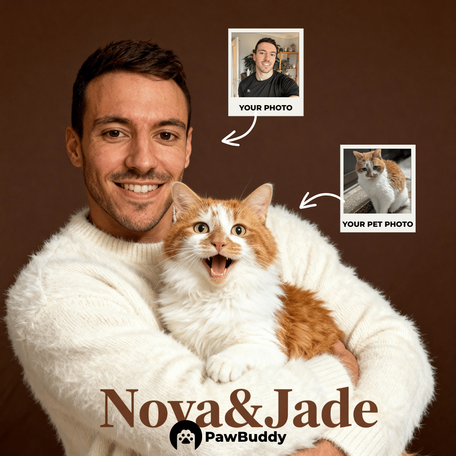 Custom Human & Pet Portrait Caramel Mocha Embrace Digital Artwork - Personalized High-Resolution Artwork for Pet Lovers, Perfect for Online Sharing or as a Unique Elegant Keepsake