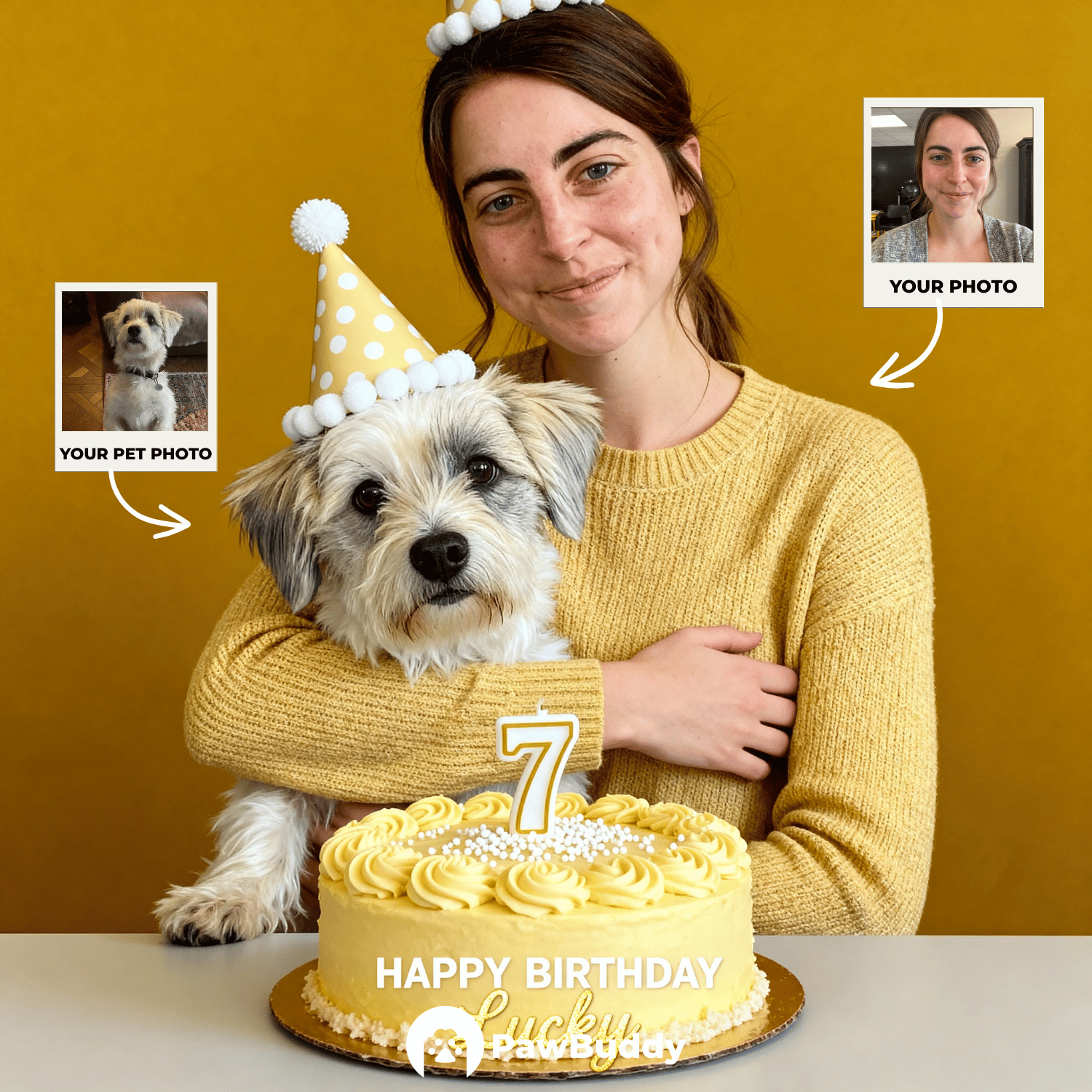 Custom Human & Pet Portrait Birthday Cake Celebration Digital Artwork - Personalized High Resolution Artwork for Pet Lovers, Perfect for Online Sharing or as a Unique Birthday Keepsake