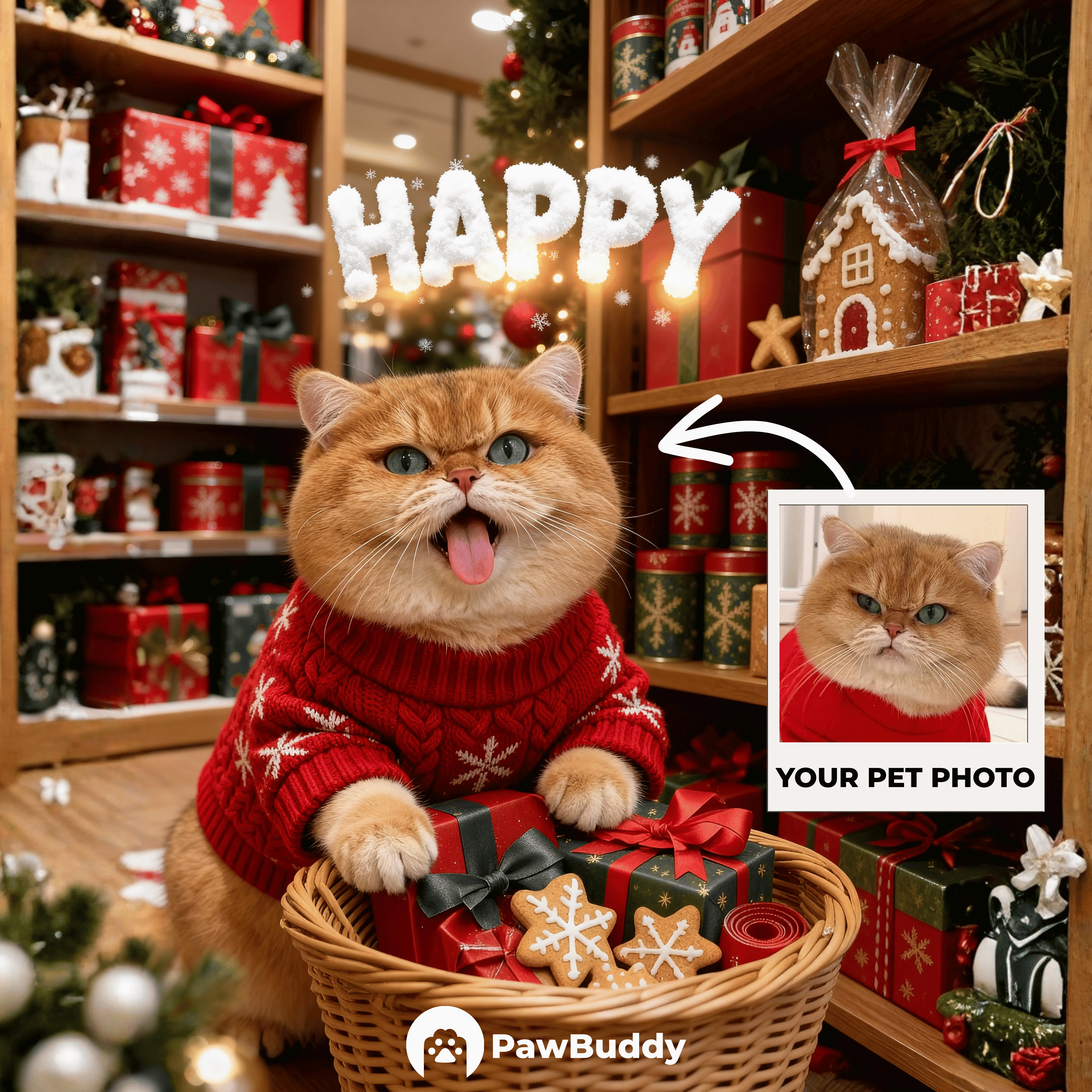 Custom Digital Art Christmas Gift Basket Pet Portrait - Personalized High Resolution Artwork for Pet Lovers, Perfect for Online Sharing or as a Unique Holiday Keepsake