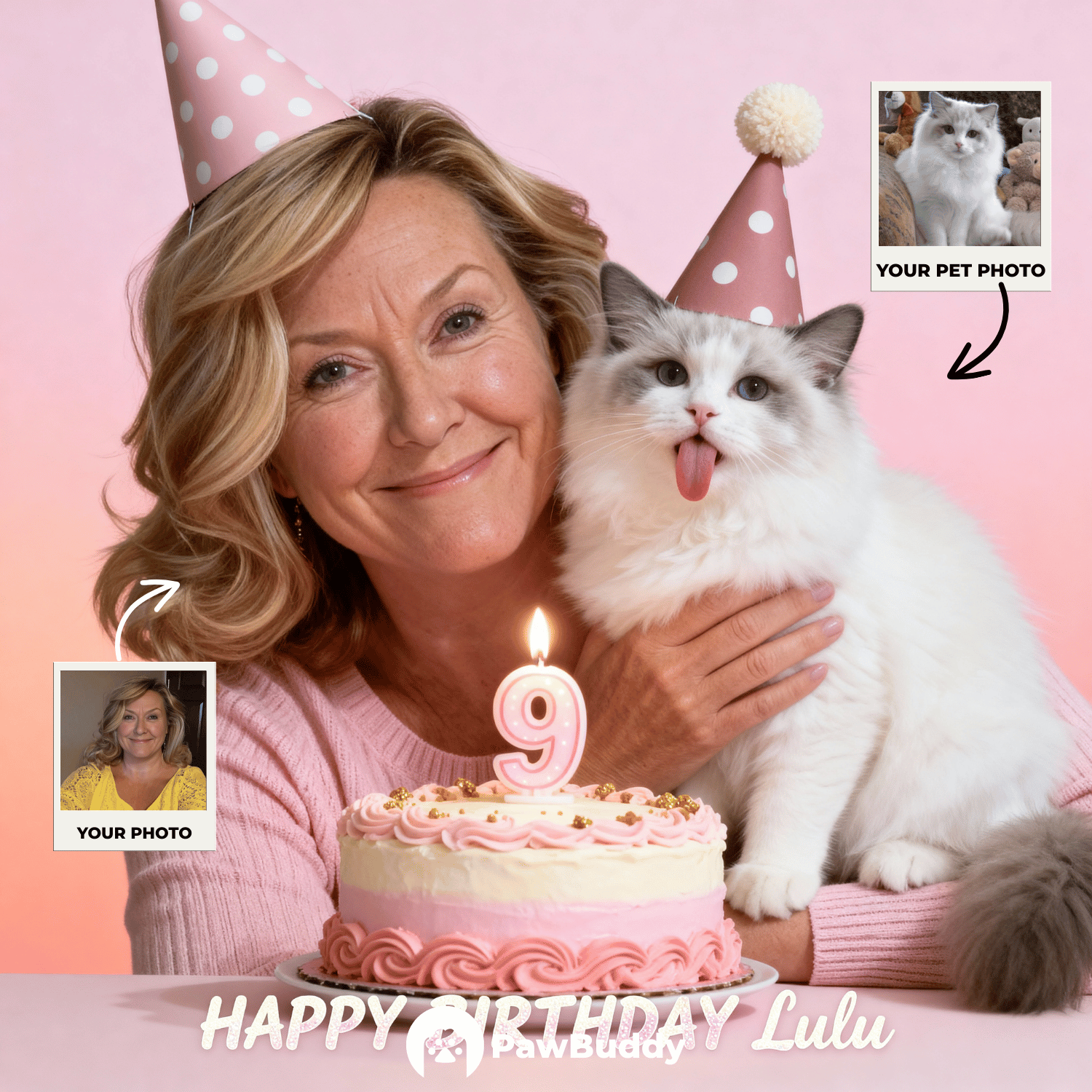 Custom Human & Pet Portrait Birthday Cake Celebration Digital Artwork - Personalized High Resolution Artwork for Pet Lovers, Perfect for Online Sharing or as a Unique Birthday Keepsake