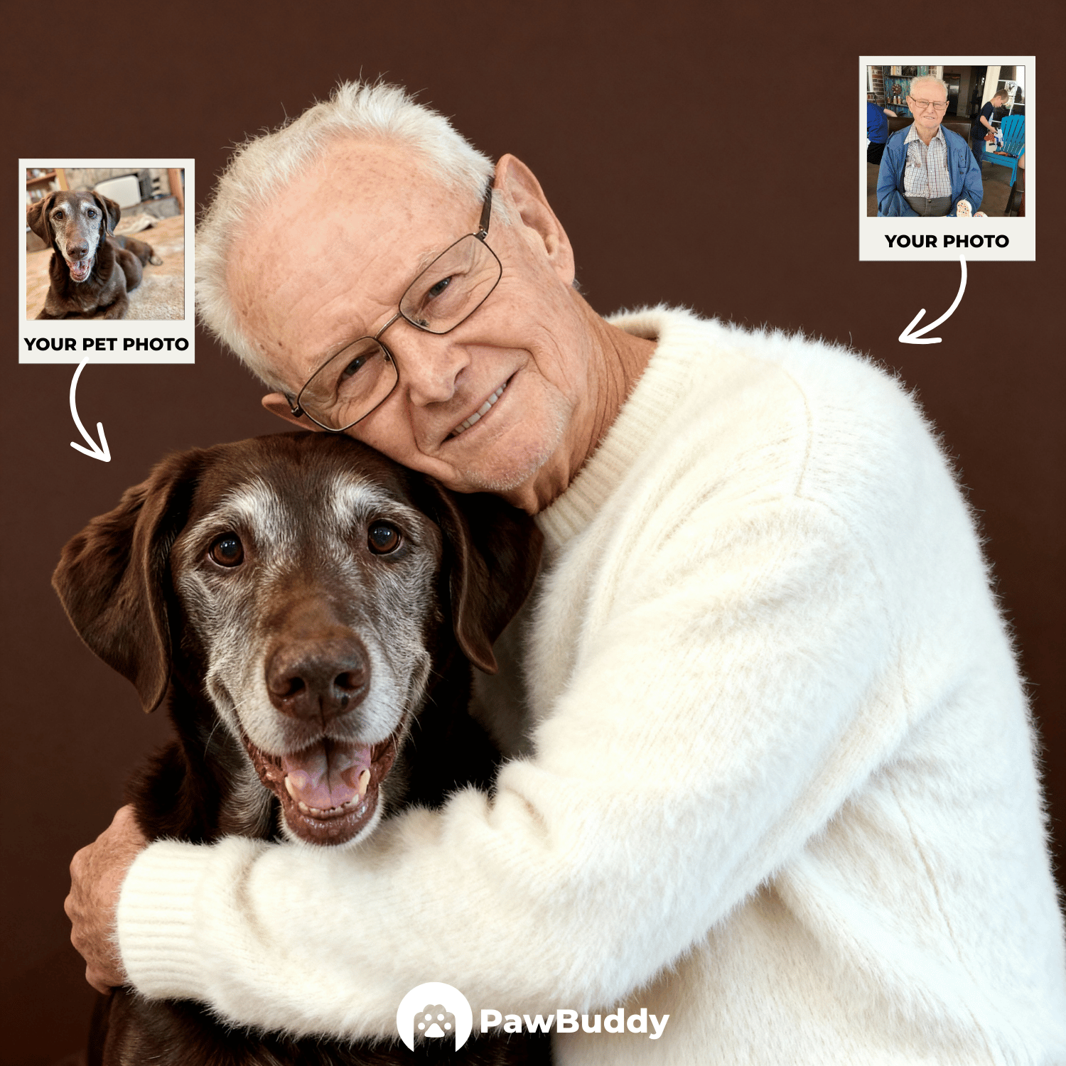 Custom Human & Pet Portrait Caramel Mocha Embrace Digital Artwork - Personalized High-Resolution Artwork for Pet Lovers, Perfect for Online Sharing or as a Unique Elegant Keepsake