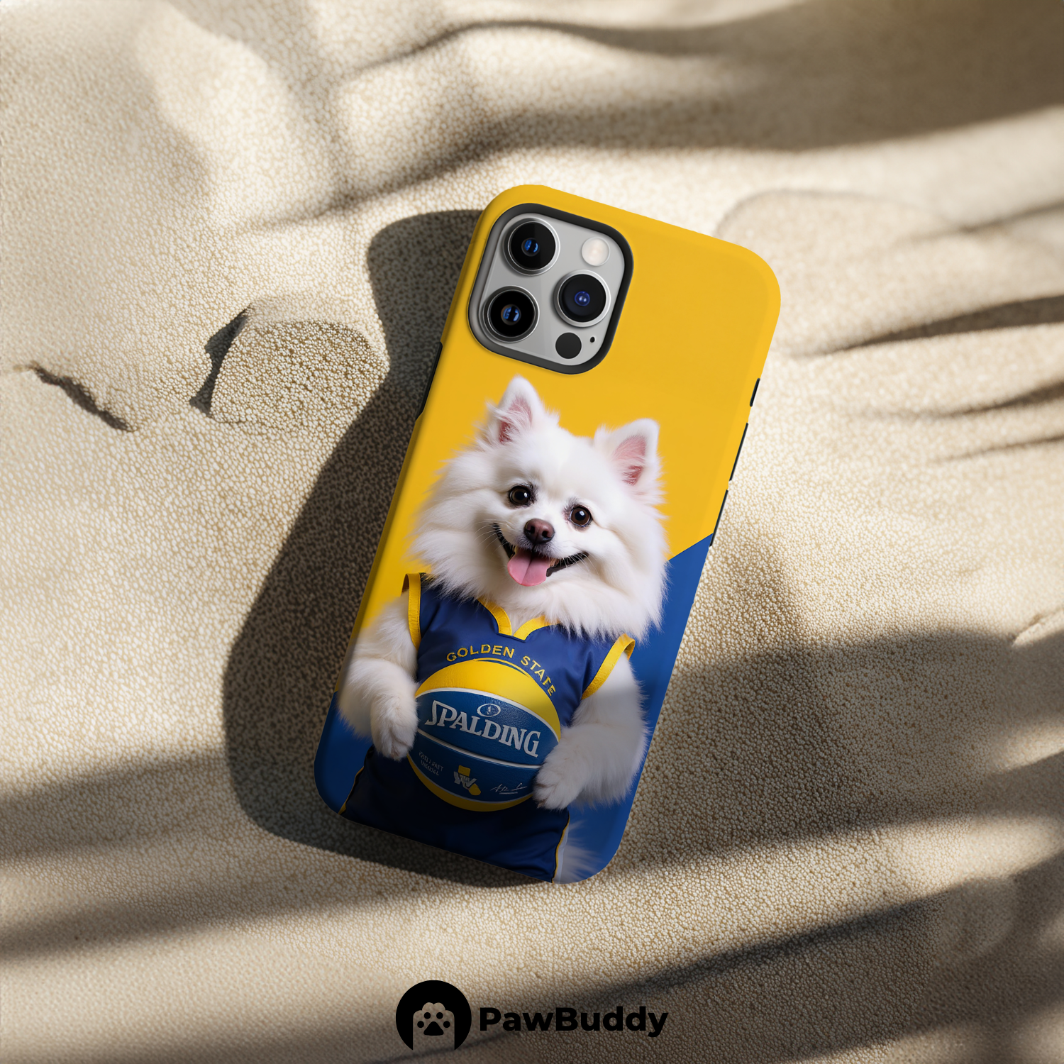 Custom Pet Phone Case for iPhone 11–17, Personalized Blue & Gold Game Day Basketball Portrait Design, Dual-Layer Shockproof PC+TPU Protective Cover with Glossy Wraparound Printing, Unique Gift for Pet Lovers