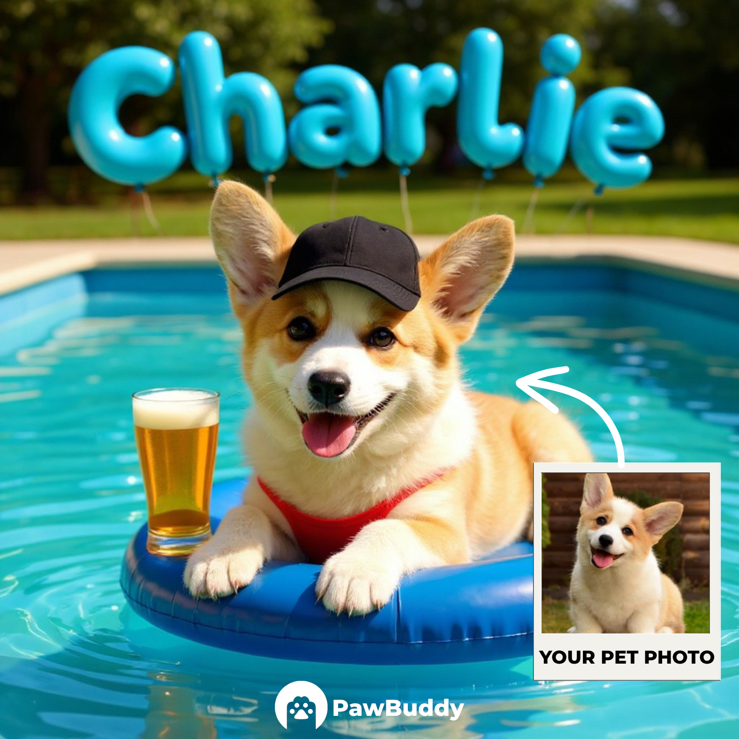 Custom Pet Portrait Summer Splash Pool Style Digital Artwork - Personalized High-Resolution Artwork for Pet Lovers, Perfect for Online Sharing or as a Unique Vacation-Themed Keepsake