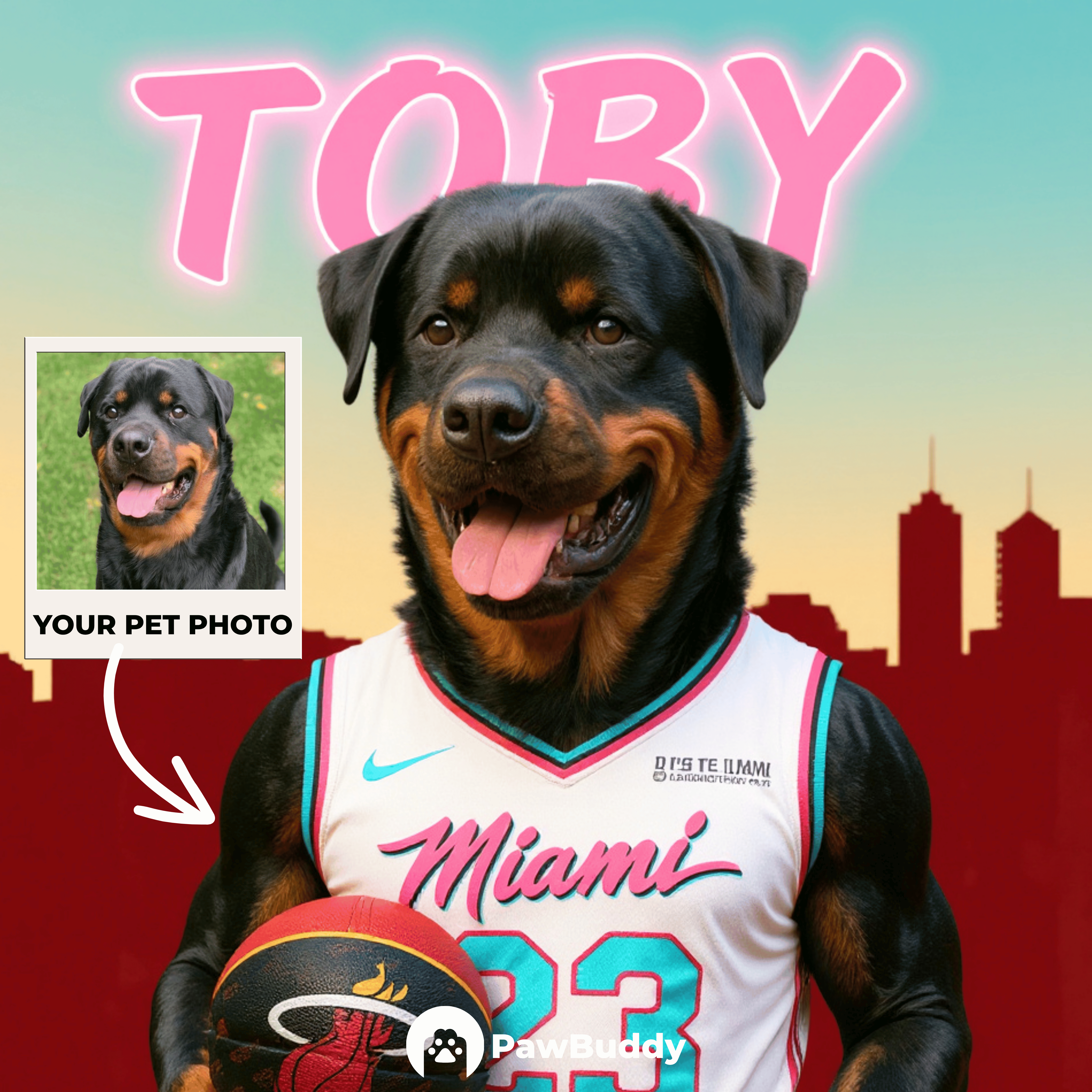 Custom Pet Portrait Midnight Precision Basketball Style Digital Artwork (Golden Champion Edition) -  Personalized High Resolution Artwork for Pet Lovers, Perfect for Online Sharing or as a Unique Sports Themed Keepsake