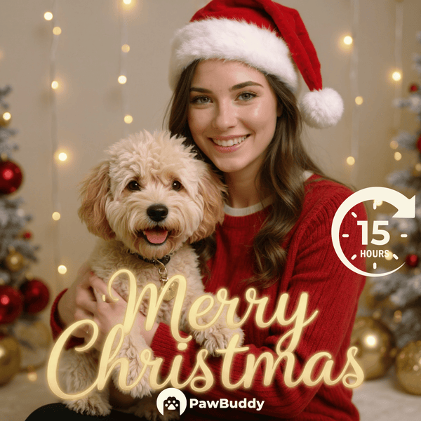 Custom Human & Pet Portrait Merry Glow Christmas Digital Artwork - Personalized High Resolution Artwork for Pet Lovers, Perfect for Online Sharing or as a Unique Holiday Keepsake