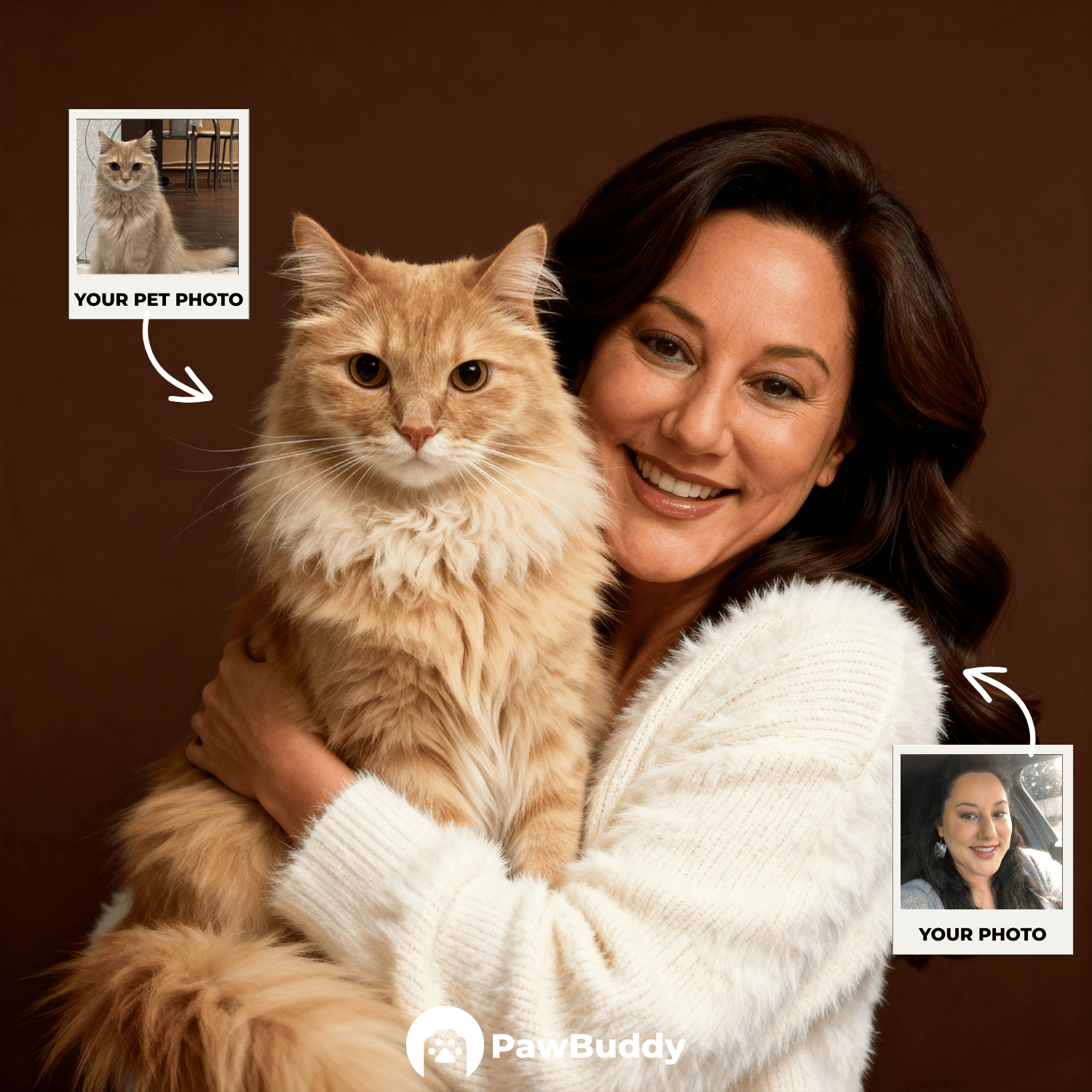Custom Human & Pet Portrait Caramel Mocha Embrace Digital Artwork - Personalized High-Resolution Artwork for Pet Lovers, Perfect for Online Sharing or as a Unique Elegant Keepsake