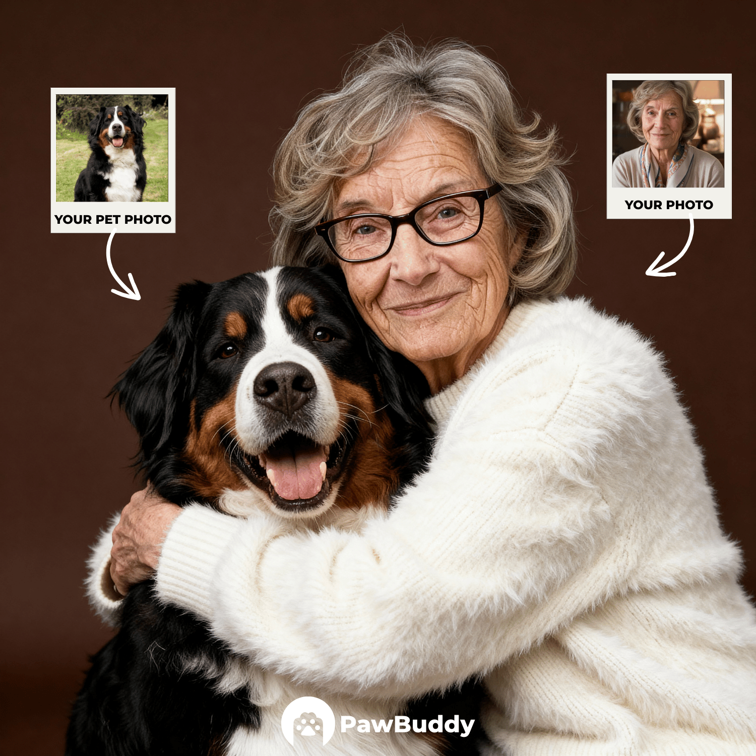 Custom Human & Pet Portrait Caramel Mocha Embrace Digital Artwork - Personalized High-Resolution Artwork for Pet Lovers, Perfect for Online Sharing or as a Unique Elegant Keepsake