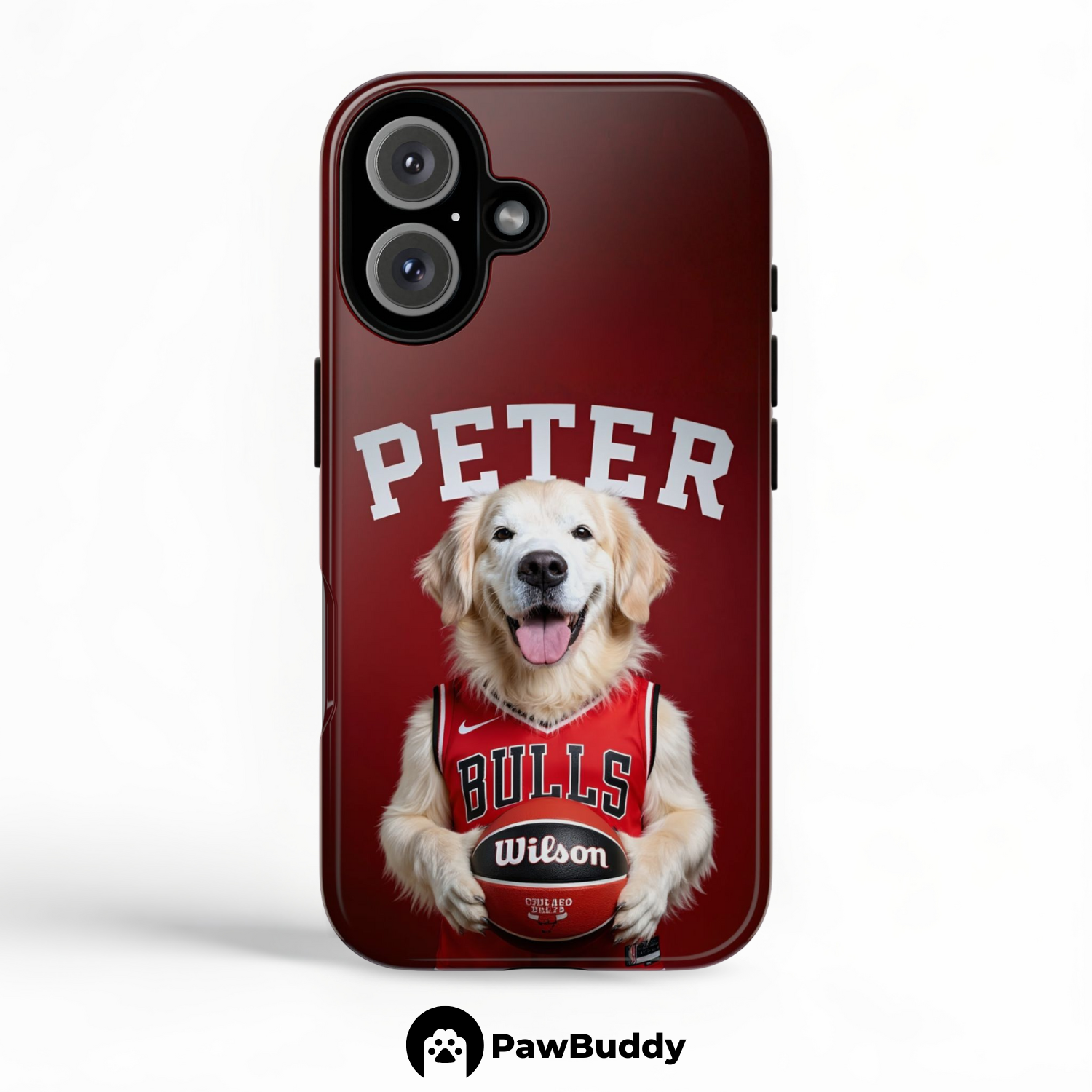 Custom Pet Phone Case for iPhone 11–17, Personalized Crimson Court Champion Basketball Portrait Design, Dual-Layer Shockproof PC+TPU Protective Cover with Glossy Wraparound Printing, Unique Gift for Pet Lovers