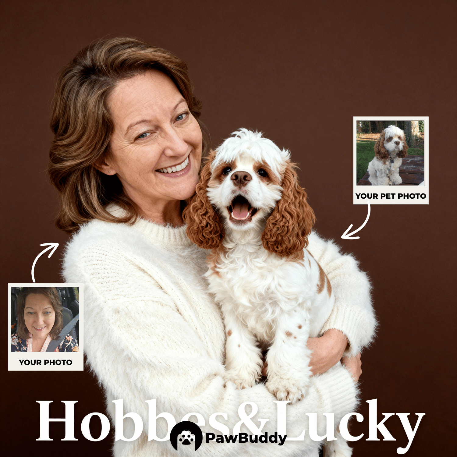 Custom Human & Pet Portrait Caramel Mocha Embrace Digital Artwork - Personalized High-Resolution Artwork for Pet Lovers, Perfect for Online Sharing or as a Unique Elegant Keepsake
