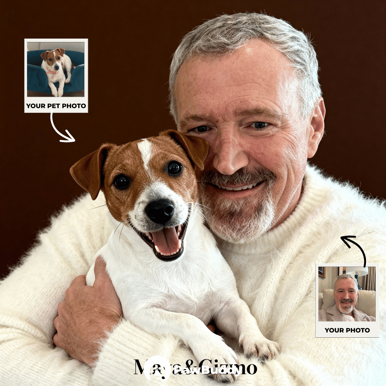 Custom Human & Pet Portrait Caramel Mocha Embrace Digital Artwork - Personalized High-Resolution Artwork for Pet Lovers, Perfect for Online Sharing or as a Unique Elegant Keepsake