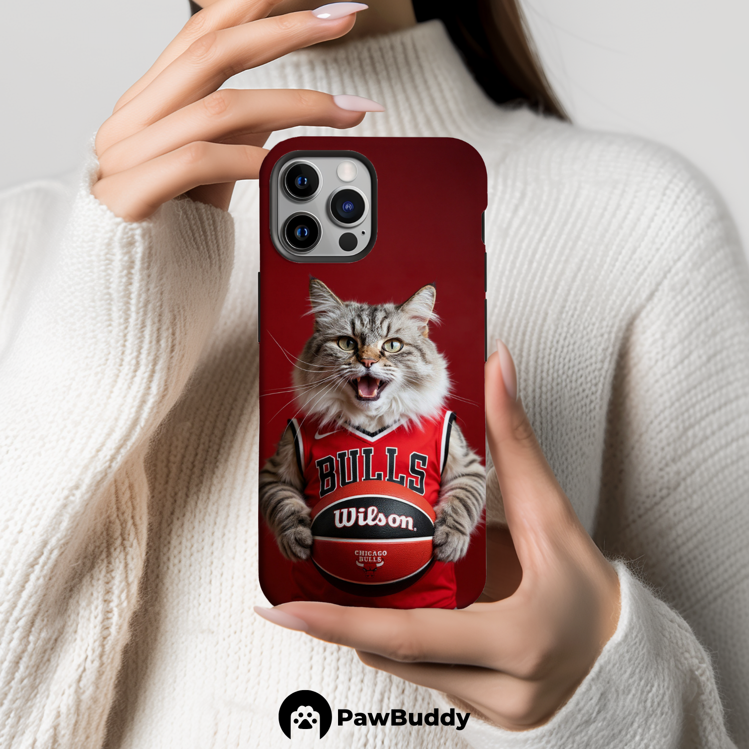 Custom Pet Phone Case for iPhone 11–17, Personalized Crimson Court Champion Basketball Portrait Design, Dual-Layer Shockproof PC+TPU Protective Cover with Glossy Wraparound Printing, Unique Gift for Pet Lovers