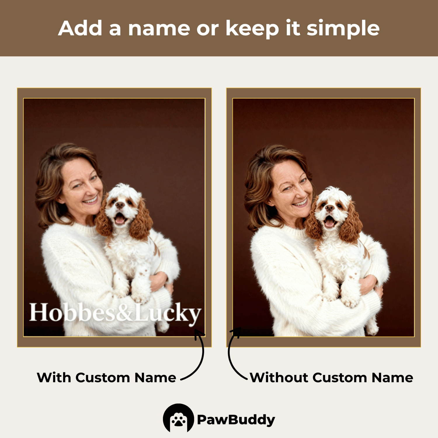 Custom Human & Pet Portrait Caramel Mocha Embrace Digital Artwork - Personalized High-Resolution Artwork for Pet Lovers, Perfect for Online Sharing or as a Unique Elegant Keepsake
