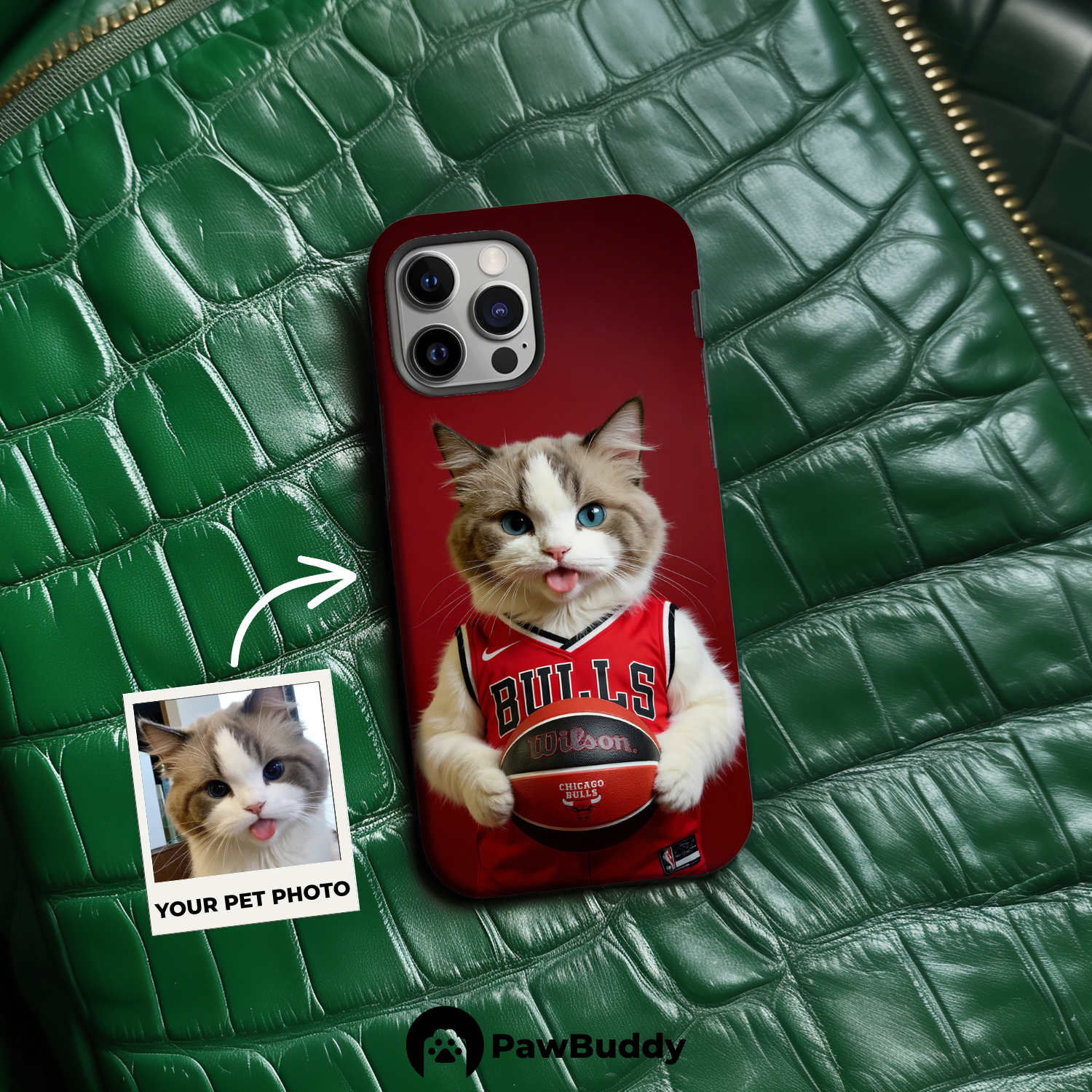 Custom Pet Phone Case for iPhone 11–17, Personalized Crimson Court Champion Basketball Portrait Design, Dual-Layer Shockproof PC+TPU Protective Cover with Glossy Wraparound Printing, Unique Gift for Pet Lovers