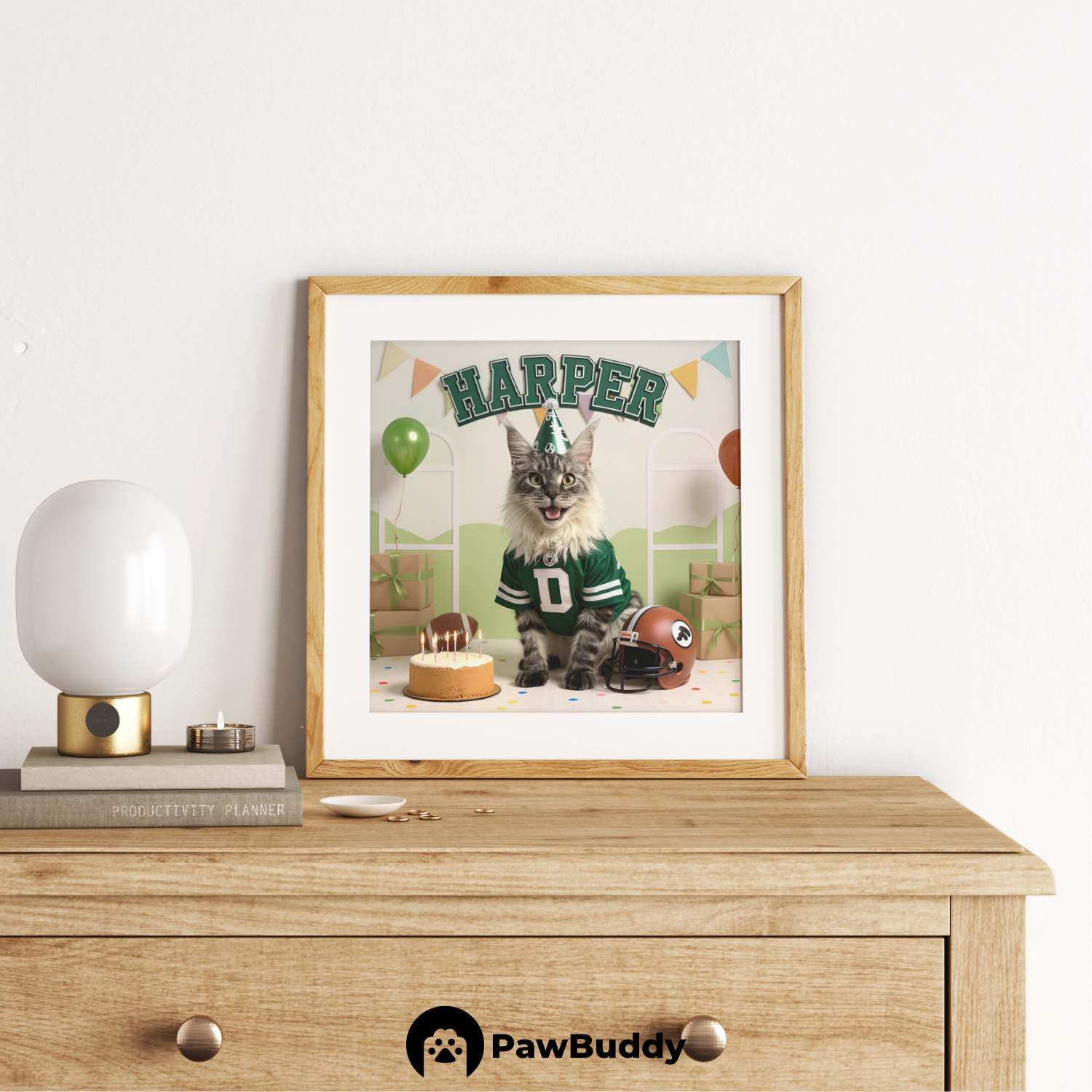 Custom Pet Poster Birthday American Football Celebration Portrait – Personalized High-Resolution Matte Print for Wall Art, Home Decor, or Unique Gifts for Pet Lovers (Frame Not Included)