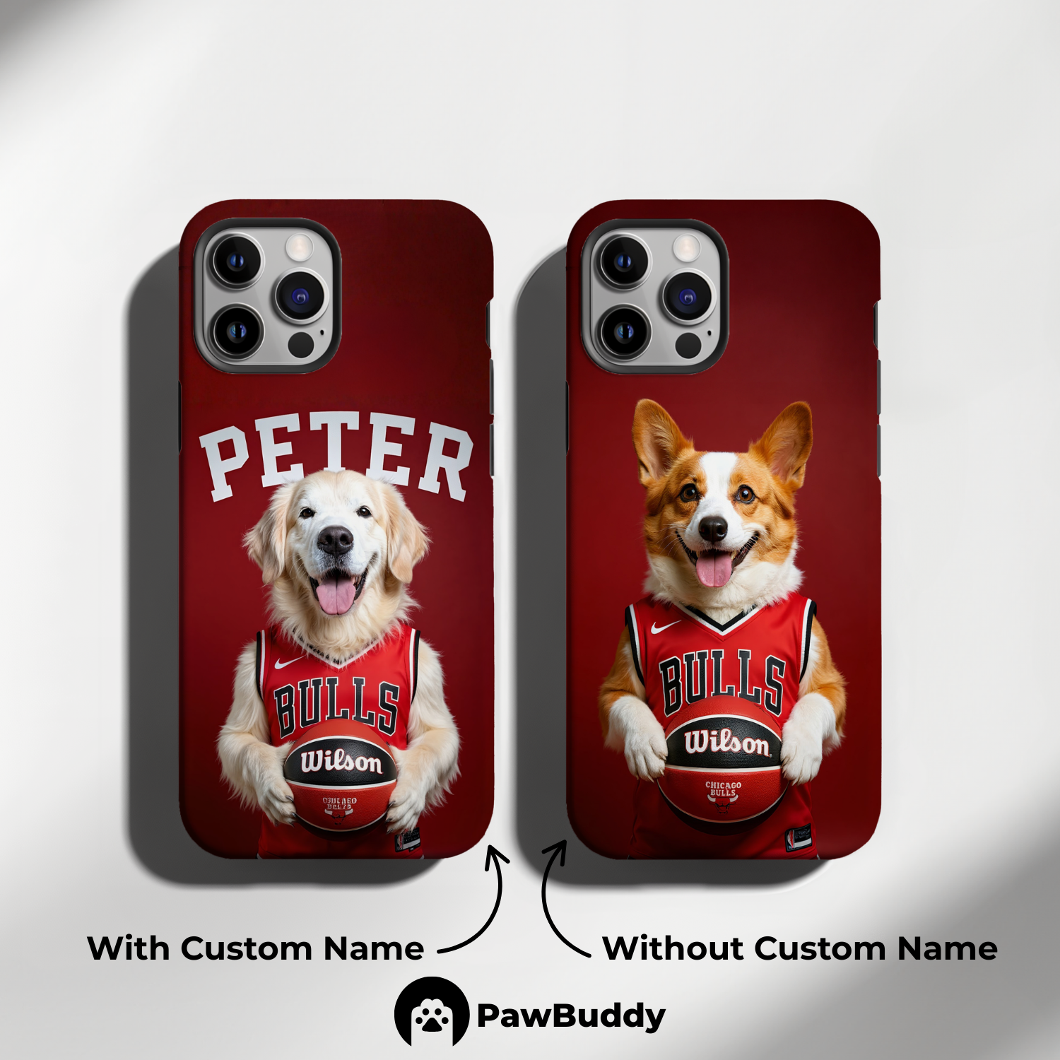Custom Pet Phone Case for iPhone 11–17, Personalized Crimson Court Champion Basketball Portrait Design, Dual-Layer Shockproof PC+TPU Protective Cover with Glossy Wraparound Printing, Unique Gift for Pet Lovers