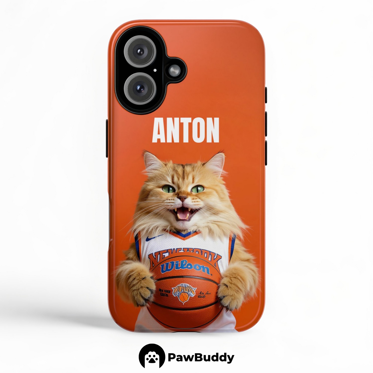 Custom Pet Phone Case for iPhone 11–17, Personalized Orange Court Energy Basketball Portrait Design, Dual-Layer Shockproof PC+TPU Protective Cover with Glossy Wraparound Printing, Unique Gift for Pet Lovers