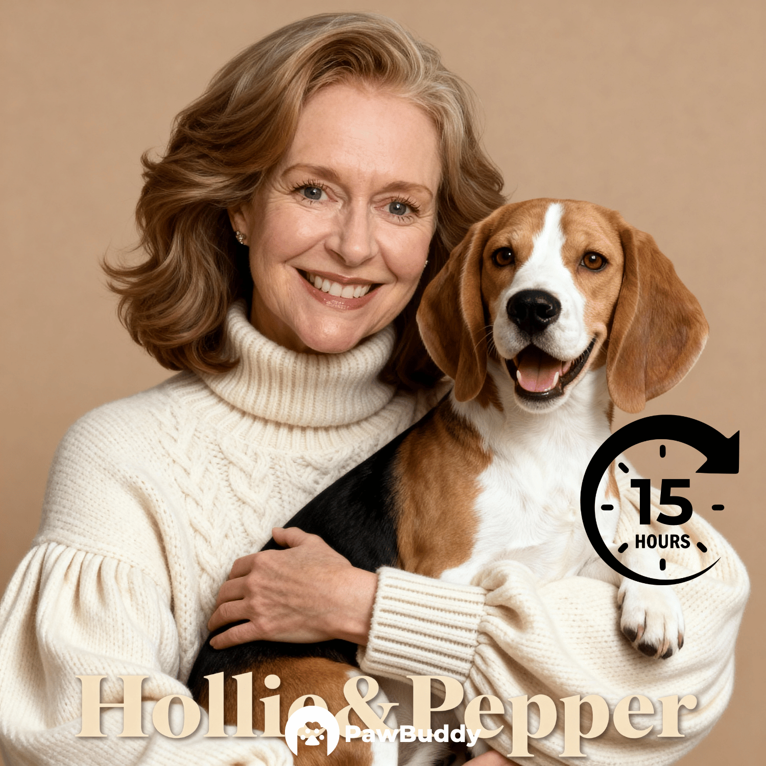 Custom Human & Pet Portrait Warm Beige Studio Hug Digital Artwork - Personalized High-Resolution Artwork for Pet Lovers, Perfect for Online Sharing or as a Unique Family-Themed Keepsake