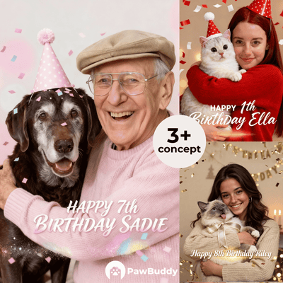 Custom Human & Pet Portrait Birthday Multi Theme Bundle Digital Artwork - Personalized High Resolution Artwork for Pet Lovers, Perfect for Online Sharing or as a Unique Birthday Keepsake