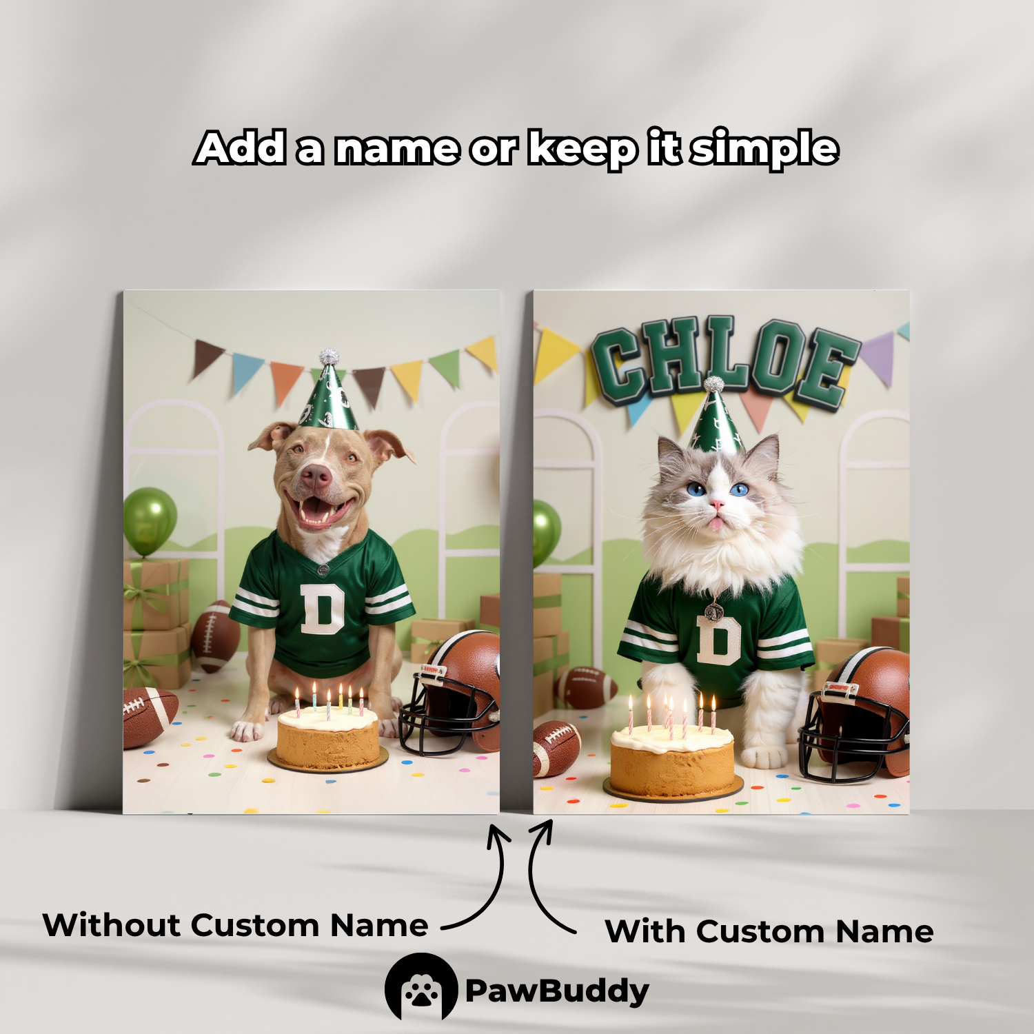 Custom Pet Poster Birthday American Football Celebration Portrait – Personalized High-Resolution Matte Print for Wall Art, Home Decor, or Unique Gifts for Pet Lovers (Frame Not Included)