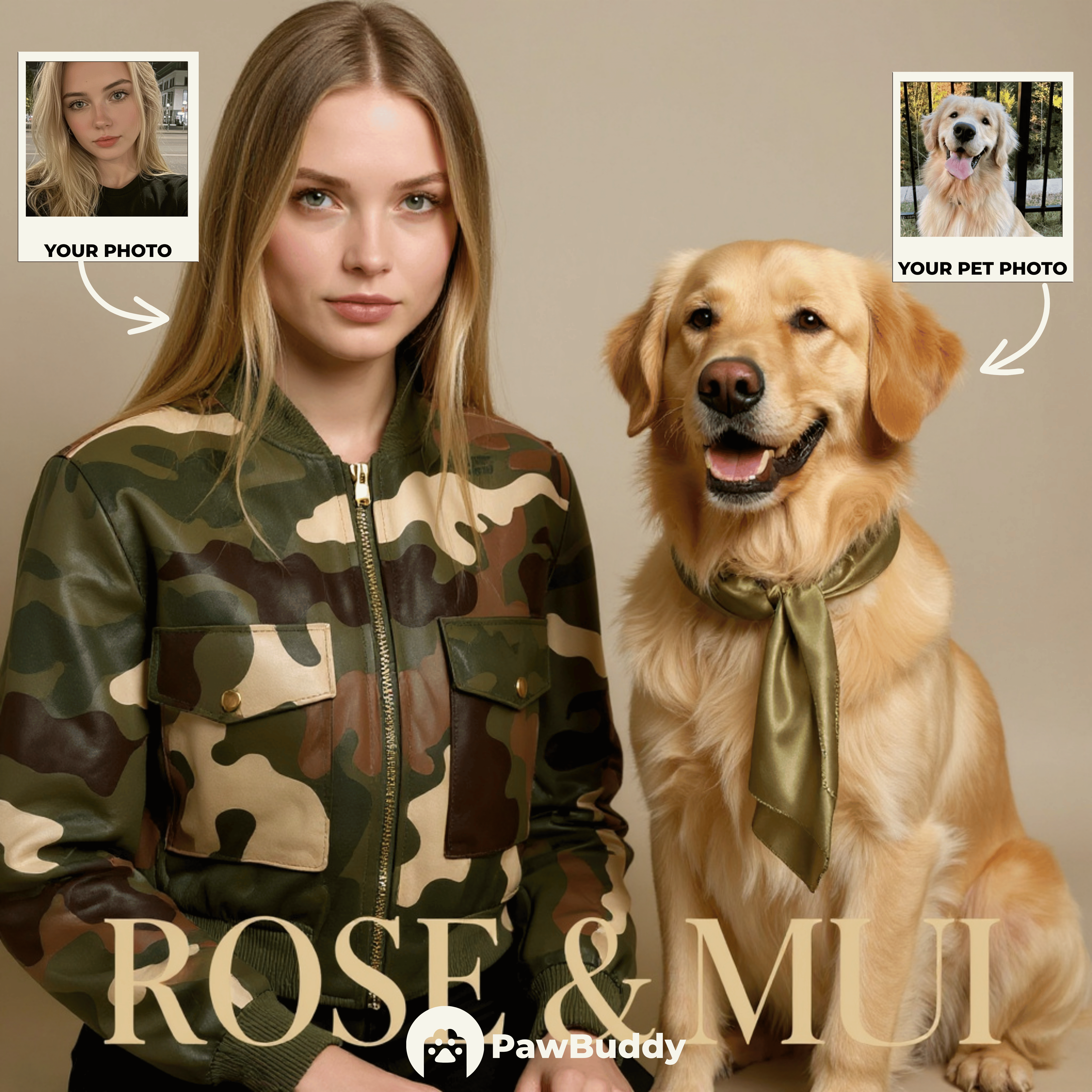 Custom Human & Pet Portrait Urban Camouflage Digital Artwork- Personalized High Resolution Artwork for Pet Lovers, Perfect for Online Sharing or as a Unique Fashion Inspired Keepsake