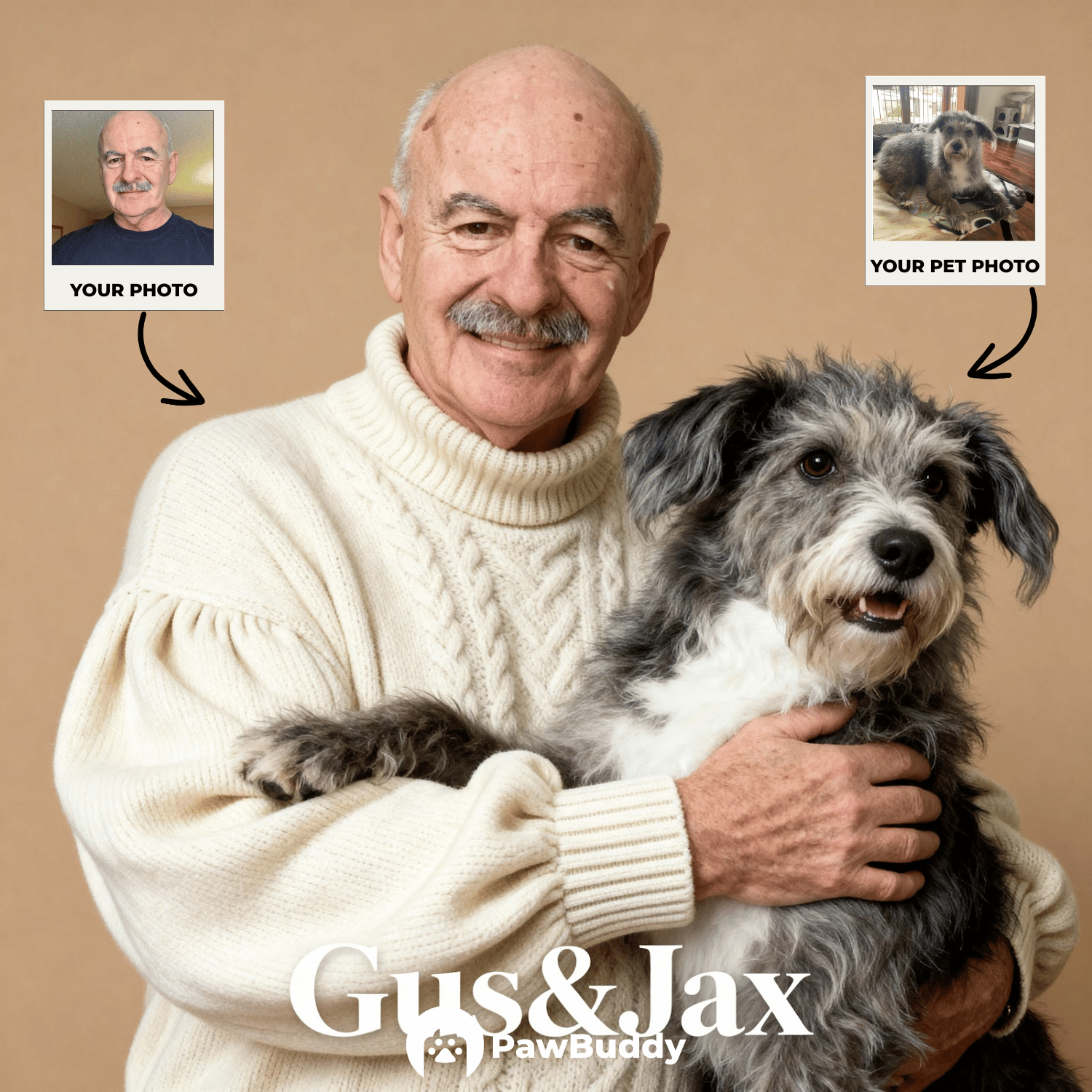 Custom Human & Pet Portrait Warm Beige Studio Hug Digital Artwork - Personalized High-Resolution Artwork for Pet Lovers, Perfect for Online Sharing or as a Unique Family-Themed Keepsake