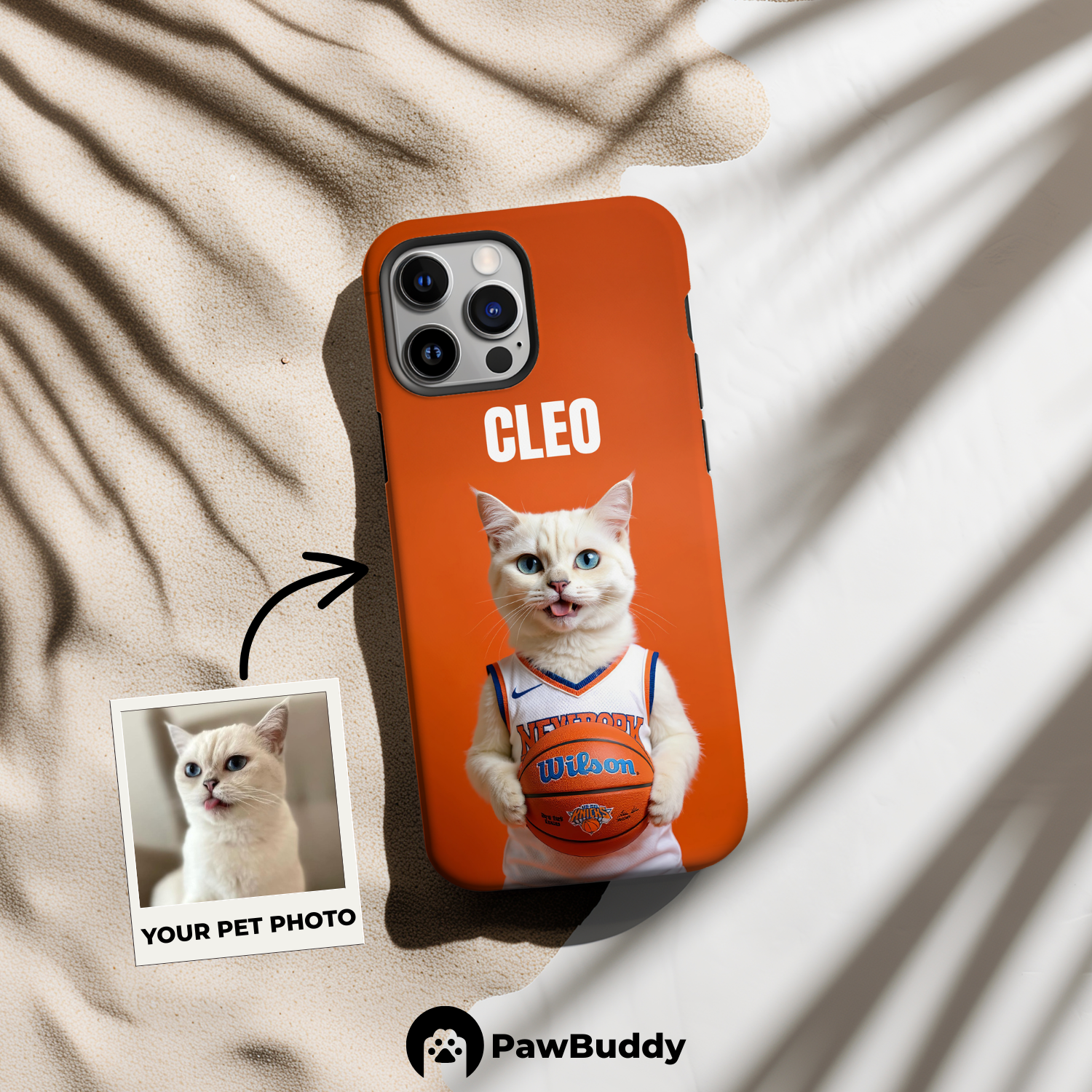 Custom Pet Phone Case for iPhone 11–17, Personalized Orange Court Energy Basketball Portrait Design, Dual-Layer Shockproof PC+TPU Protective Cover with Glossy Wraparound Printing, Unique Gift for Pet Lovers