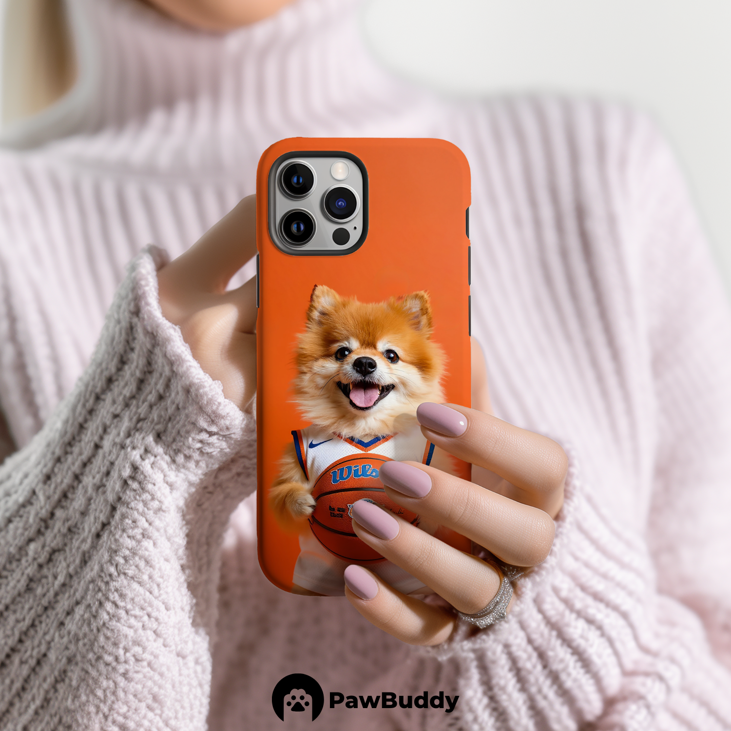 Custom Pet Phone Case for iPhone 11–17, Personalized Orange Court Energy Basketball Portrait Design, Dual-Layer Shockproof PC+TPU Protective Cover with Glossy Wraparound Printing, Unique Gift for Pet Lovers