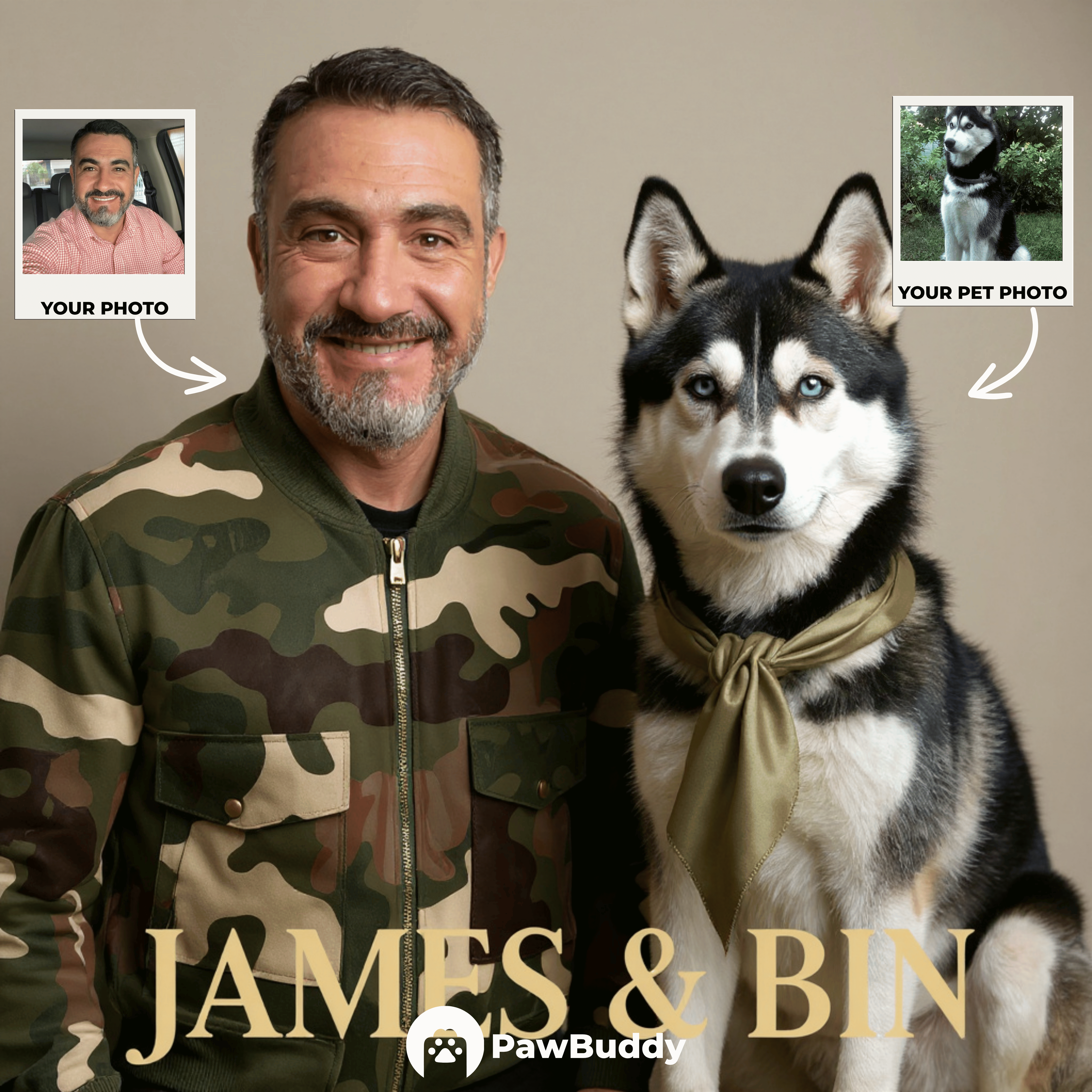 Custom Human & Pet Portrait Urban Camouflage Digital Artwork- Personalized High Resolution Artwork for Pet Lovers, Perfect for Online Sharing or as a Unique Fashion Inspired Keepsake