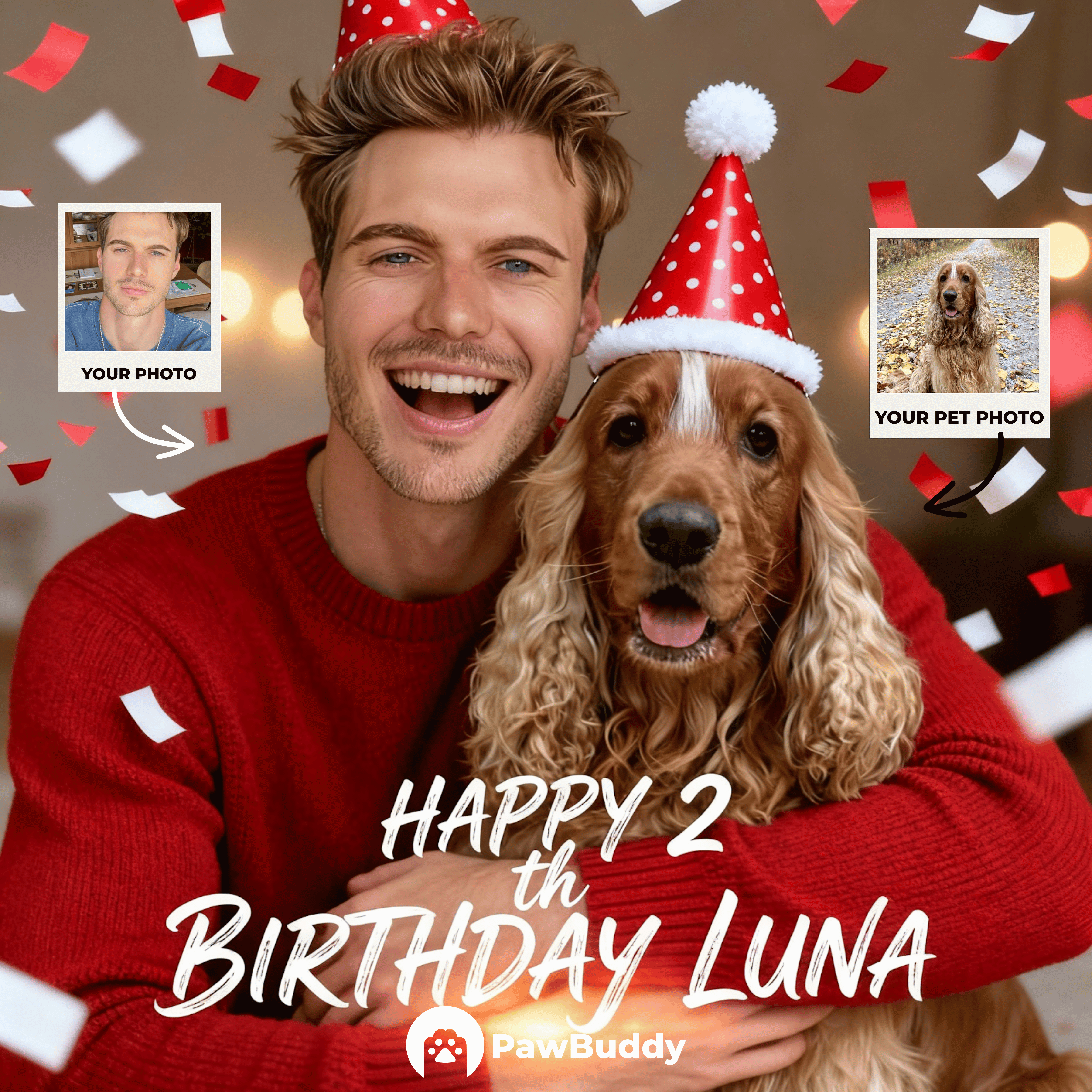 Custom Human & Pet Portrait Birthday Multi Theme Bundle Digital Artwork - Personalized High Resolution Artwork for Pet Lovers, Perfect for Online Sharing or as a Unique Birthday Keepsake