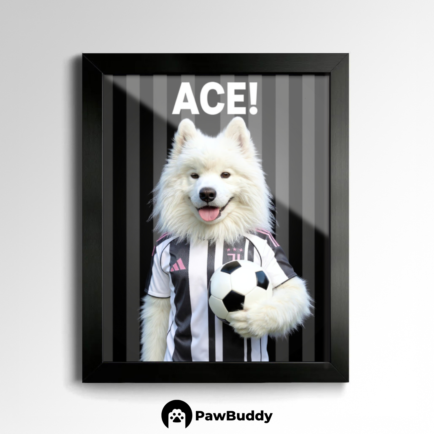 Custom Pet Poster Bold Striker Soccer Portrait – Personalized High-Resolution Matte Print for Wall Art, Home Decor, or Unique Gifts for Pet Lovers (Frame Not Included)