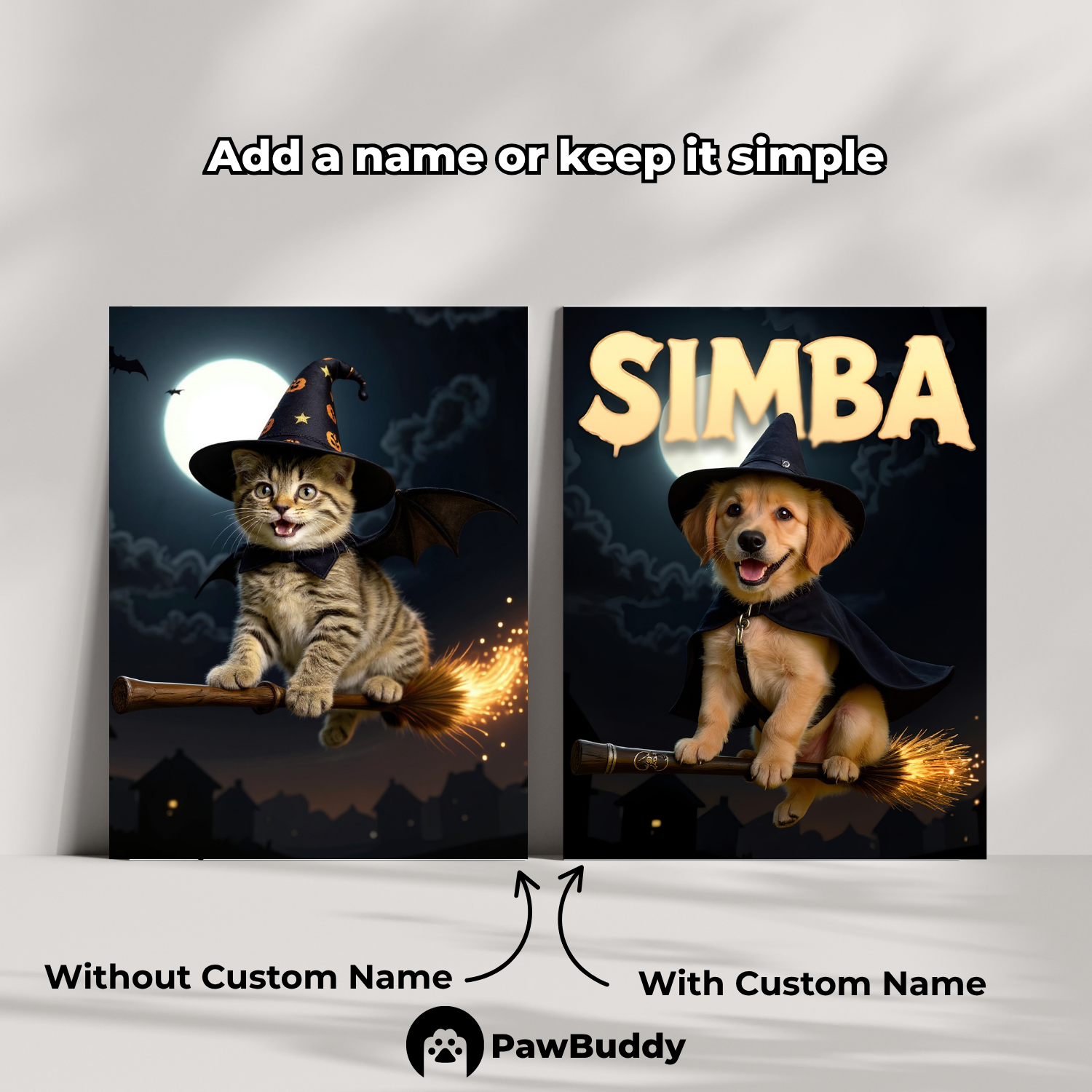 Custom Pet Poster Magical Witch Night Portrait – Personalized High-Resolution Matte Print for Wall Art, Home Decor, or Unique Gifts for Pet Lovers (Frame Not Included)