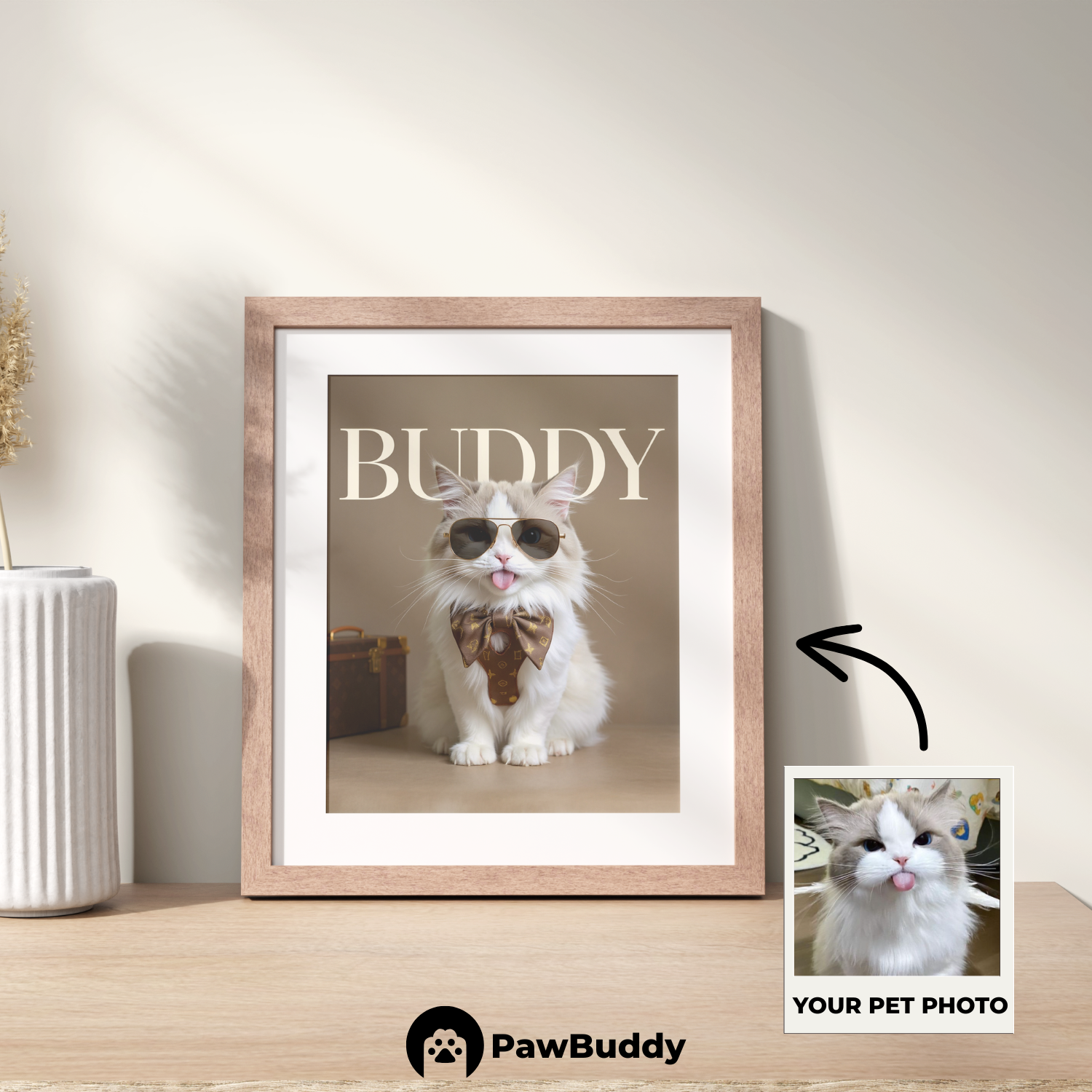 Custom Pet Poster Luxury Jetsetter Portrait – Personalized High-Resolution Matte Print for Wall Art, Home Decor, or Unique Gifts for Pet Lovers (Frame Not Included)