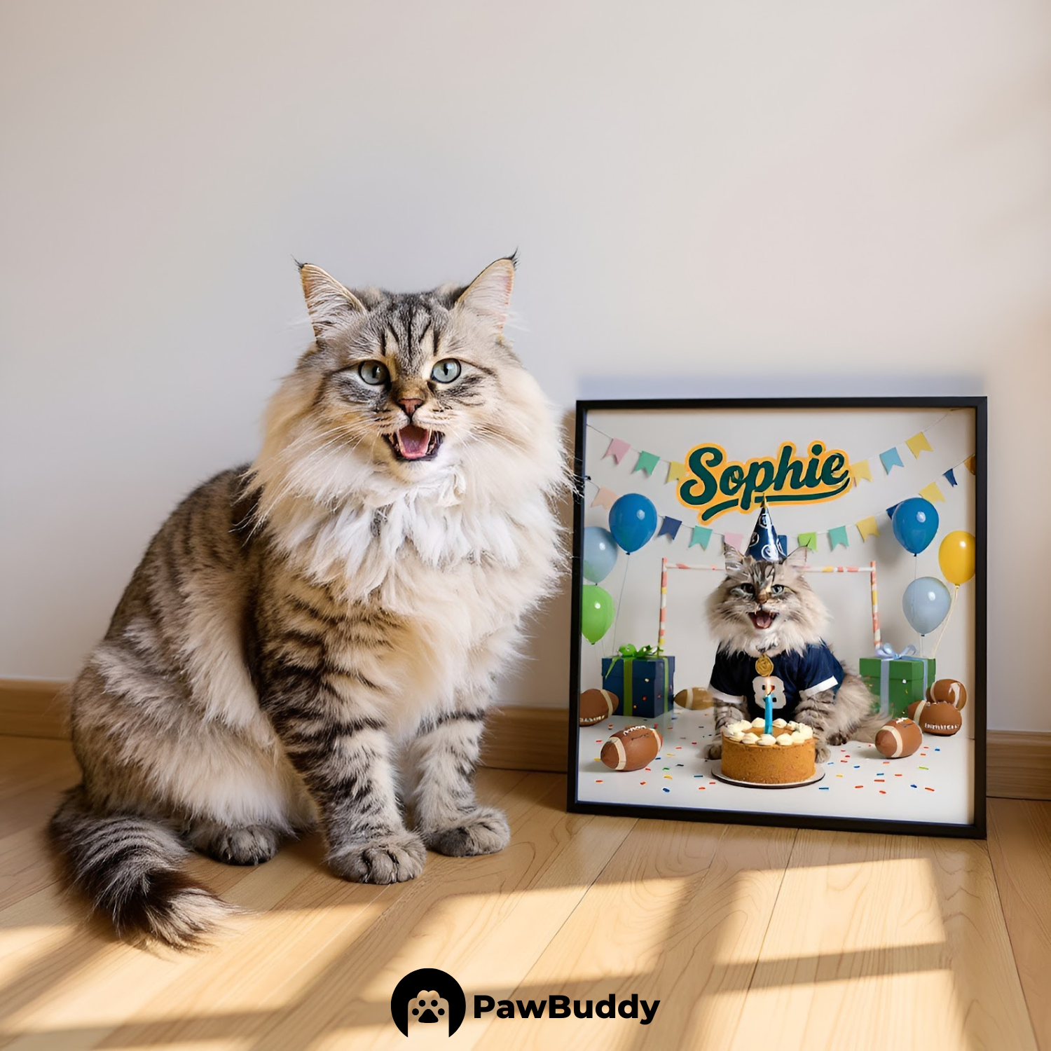 Custom Pet Poster Birthday American Football Celebration Portrait – Personalized High-Resolution Matte Print for Wall Art, Home Decor, or Unique Gifts for Pet Lovers (Frame Not Included)