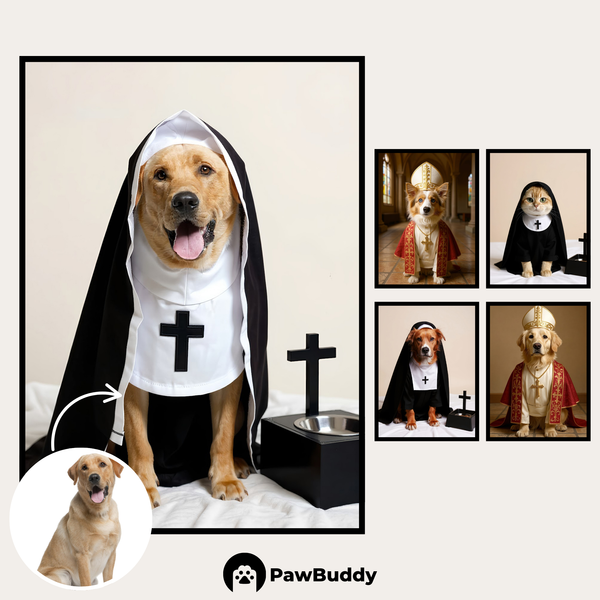 Custom Digital Art Divine Pet Portrait Holy Costume – Personalized High-Resolution 3:4 Ratio File for Printing, Online Sharing, or Unique Digital Keepsakes