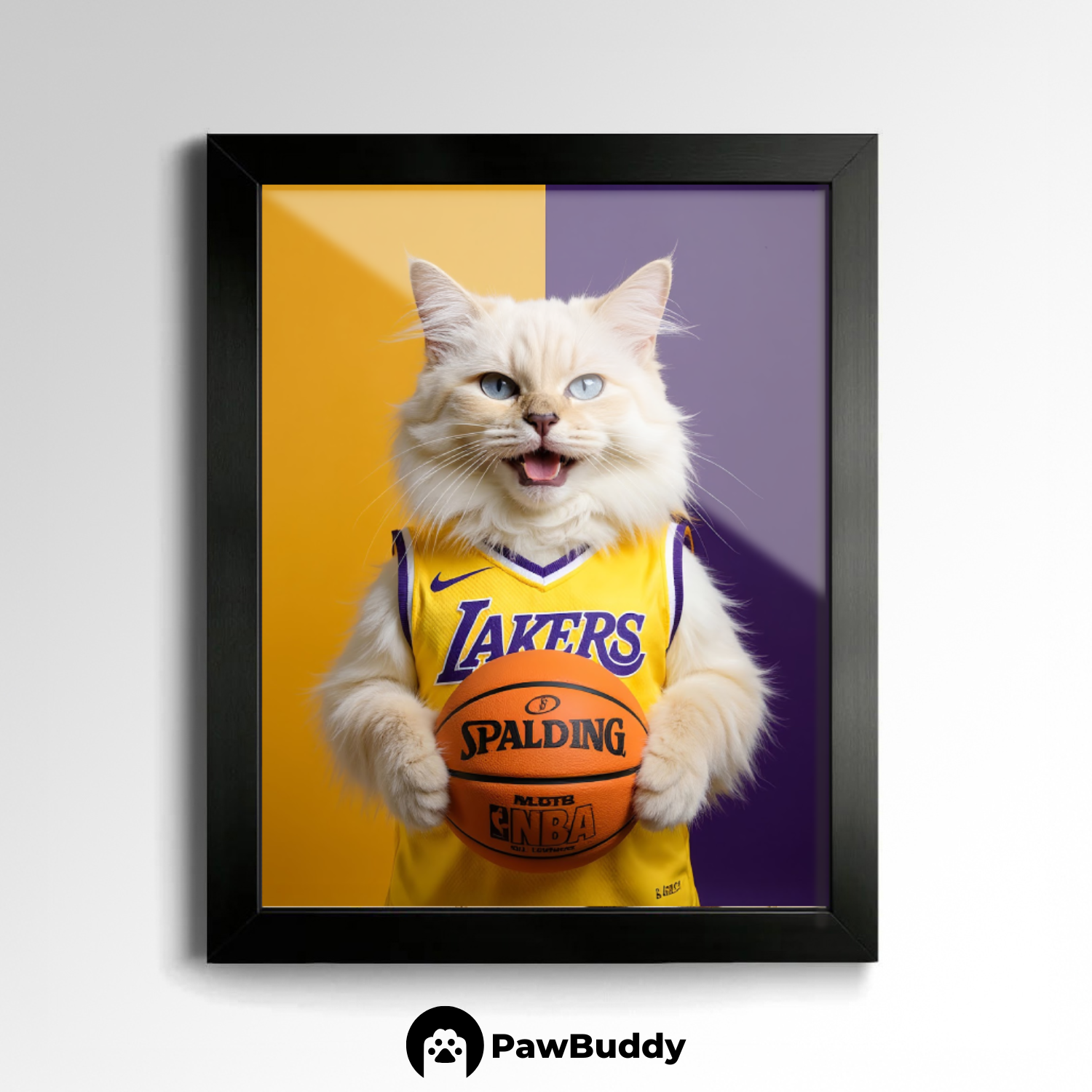 Custom Pet Poster Purple & Gold Basketball Portrait – Personalized High-Resolution Matte Print for Wall Art, Home Decor, or Unique Gifts for Pet Lovers (Frame Not Included)