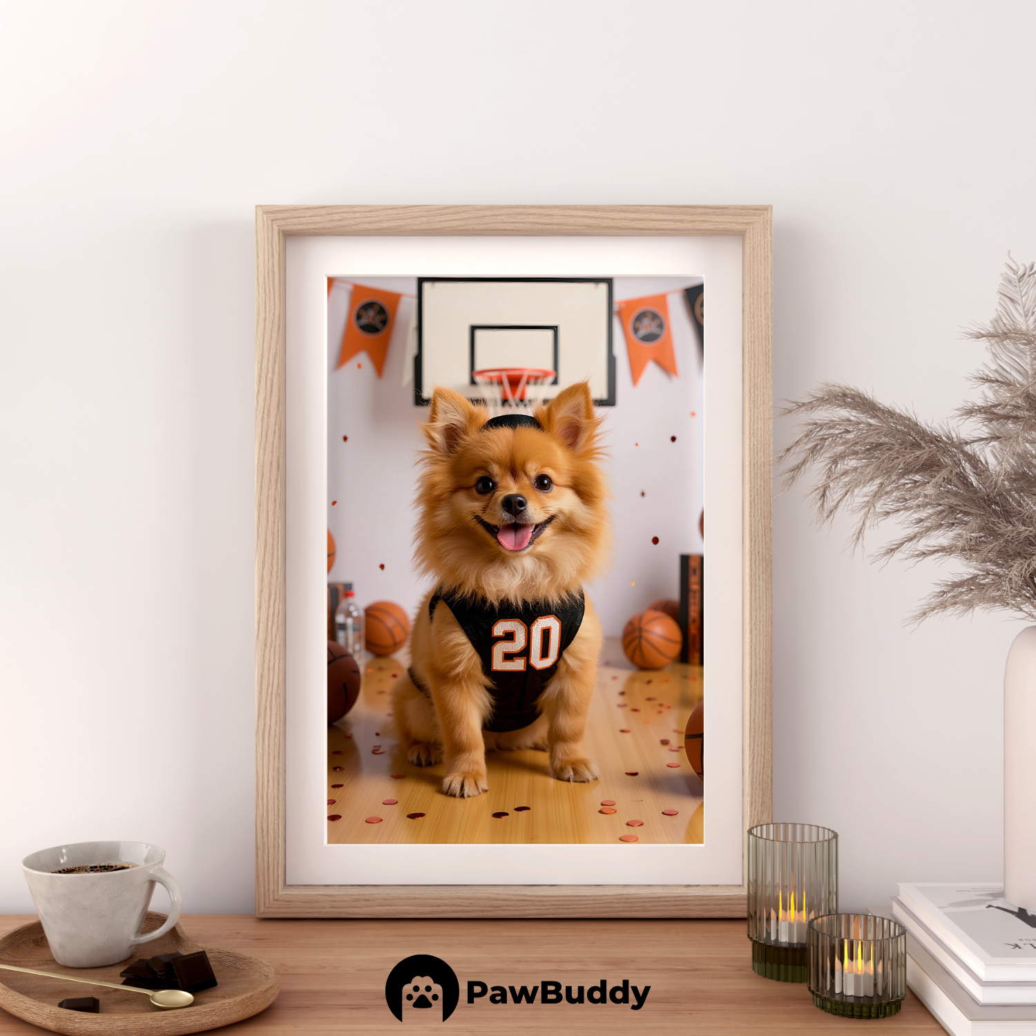 Custom Pet Poster Basketball Star Portrait – Personalized High-Resolution Matte Print for Wall Art, Home Decor, or Unique Gifts for Pet Lovers (Frame Not Included)