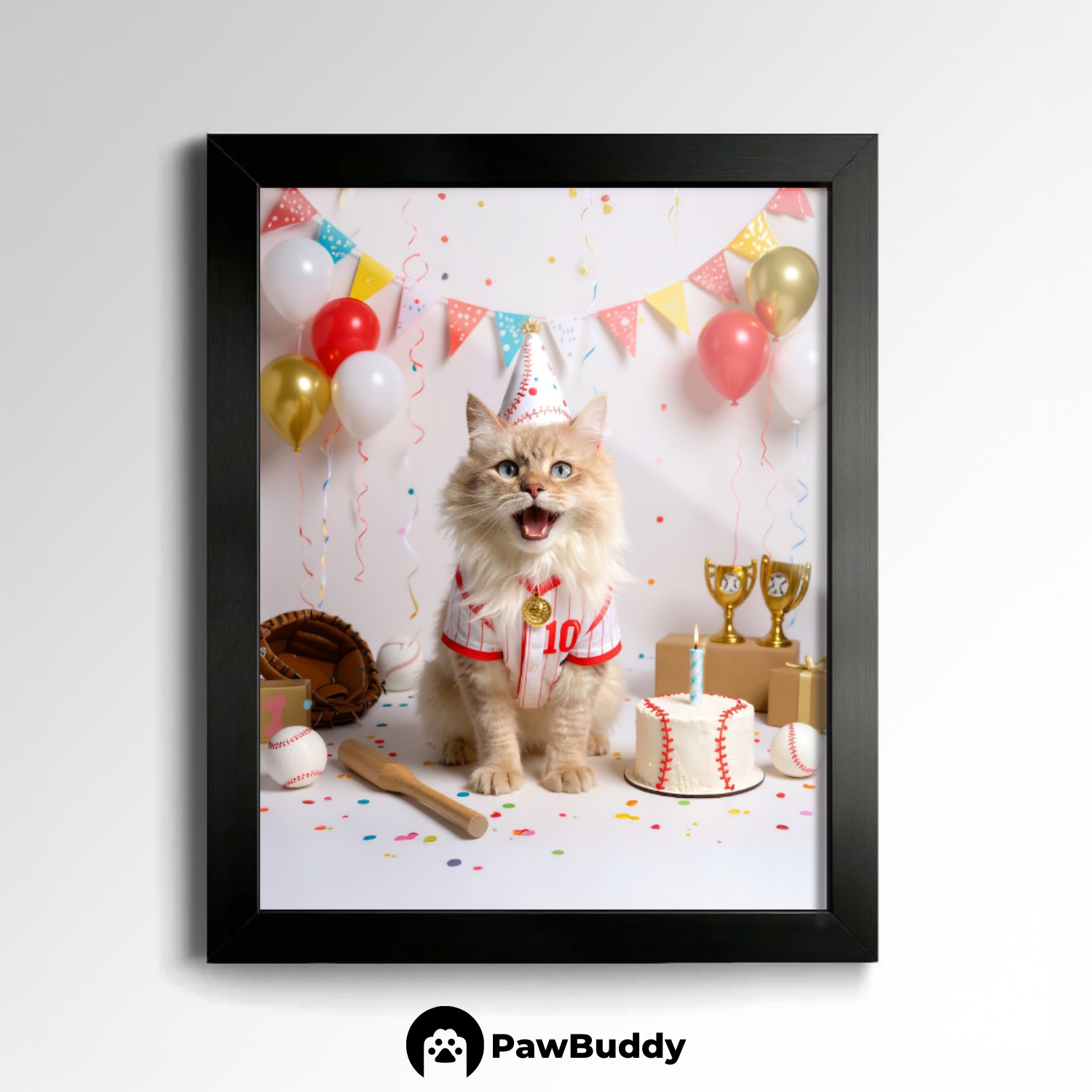 Custom Pet Poster Birthday Baseball Celebration Portrait – Personalized High-Resolution Matte Print for Wall Art, Home Decor, or Unique Gifts for Pet Lovers (Frame Not Included)
