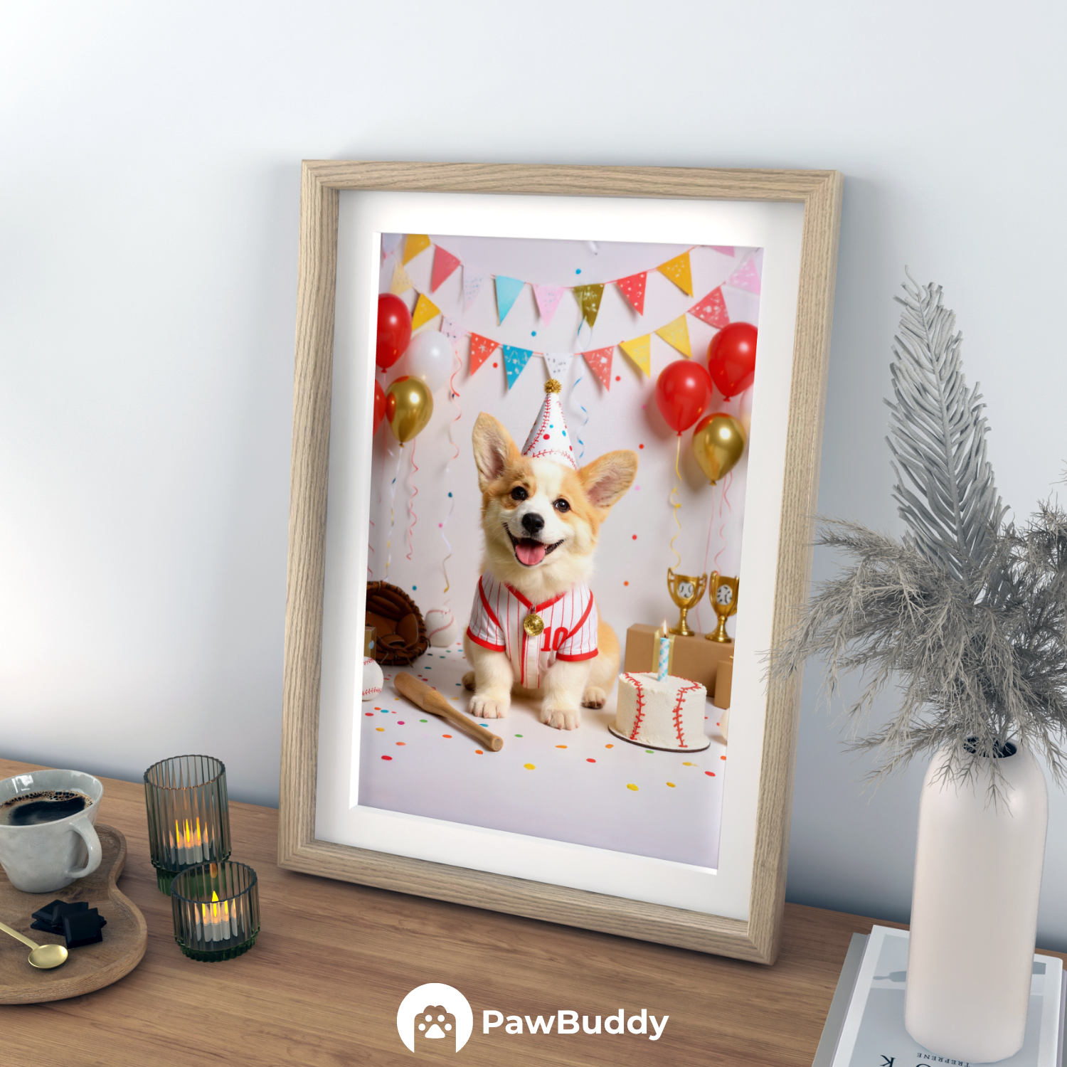 Custom Pet Poster Birthday Baseball Celebration Portrait – Personalized High-Resolution Matte Print for Wall Art, Home Decor, or Unique Gifts for Pet Lovers (Frame Not Included)