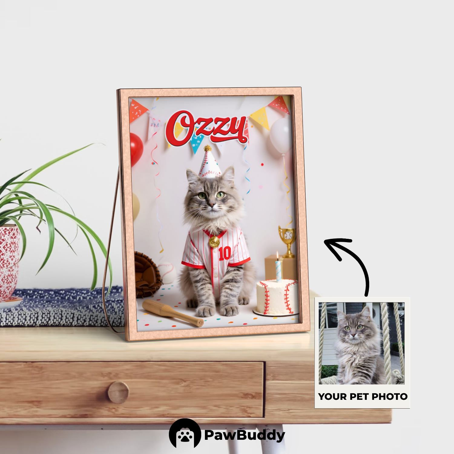 Custom Pet Poster Birthday Baseball Celebration Portrait – Personalized High-Resolution Matte Print for Wall Art, Home Decor, or Unique Gifts for Pet Lovers (Frame Not Included)